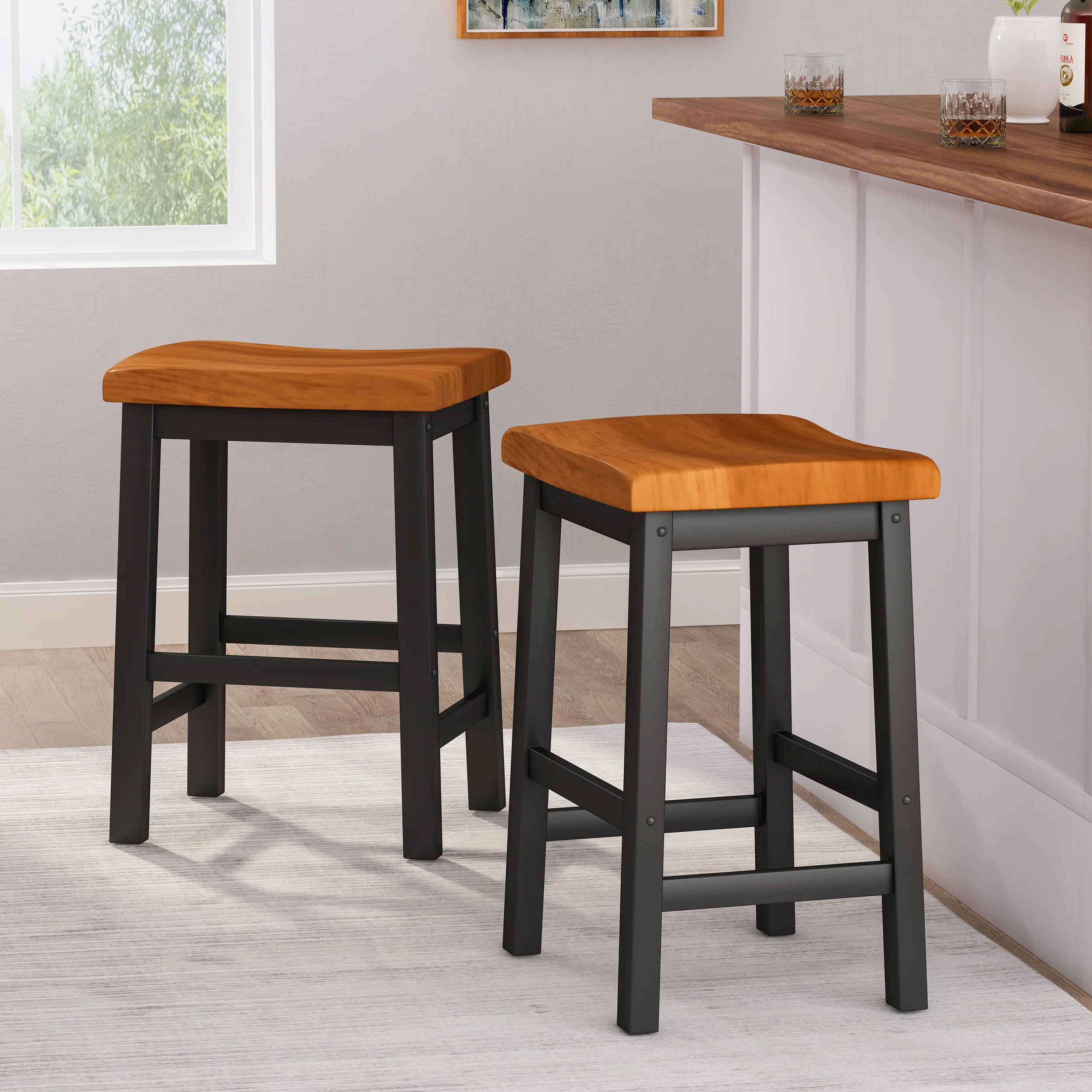 Toluca Saddle Wood 24-Inch Counter Stool (Set of 2) - furnishings