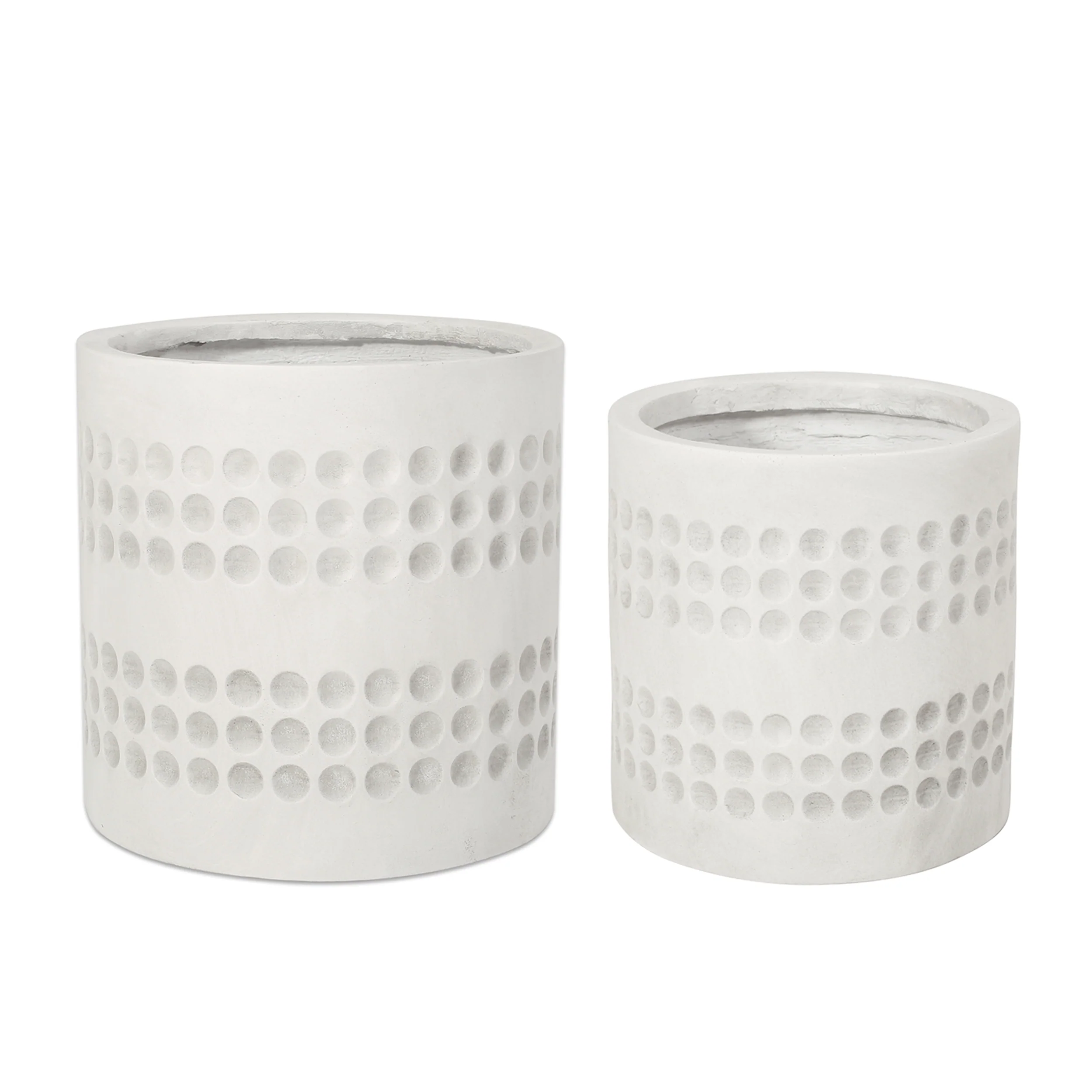 Suncook Outdoor Small and Medium Cast Stone Planter Set, Antique White - furnishings