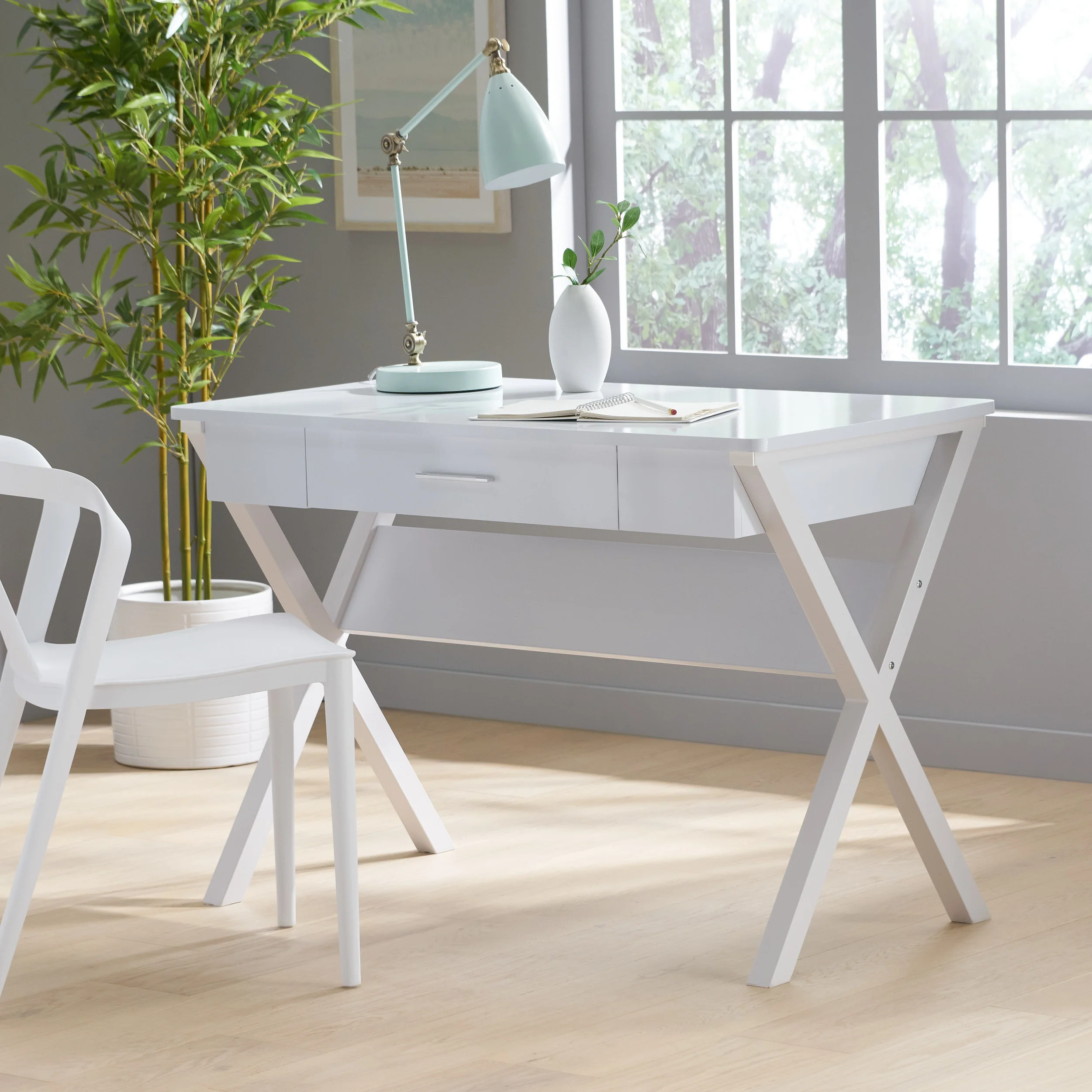 Monte Farmhouse Matte White Faux Wood Office Desk with Drawer - furnishings