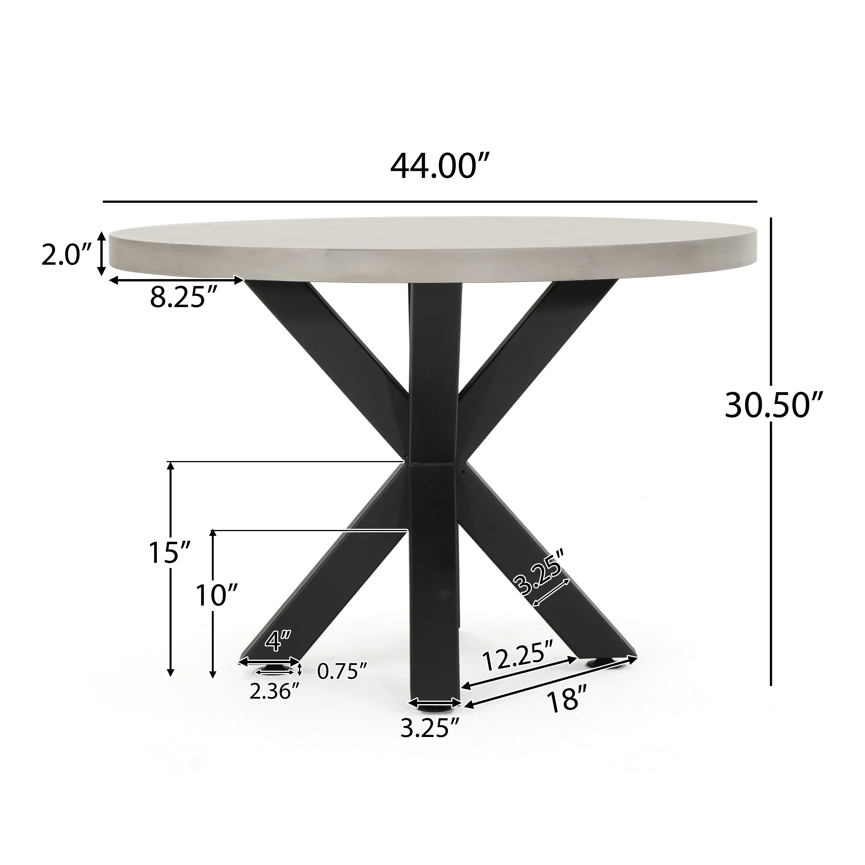 Caprice Modern Lightweight Concrete Circular Dining Table with Cross Base - furnishings