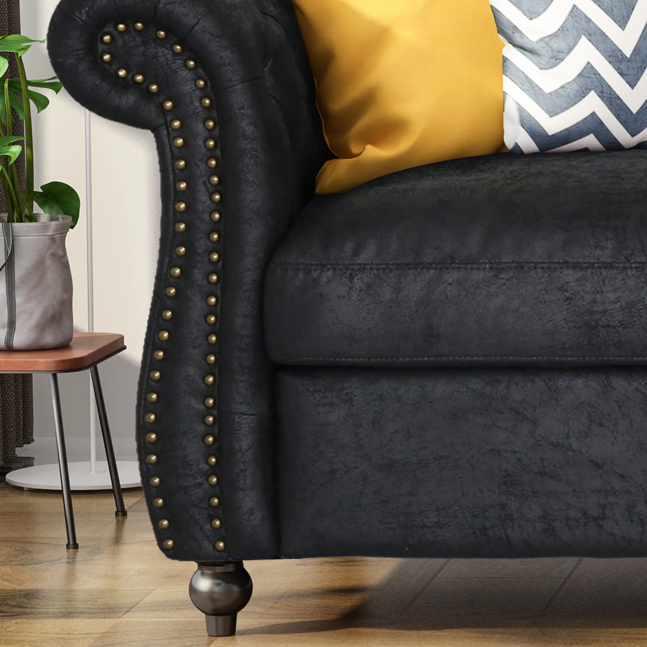 Vita Chesterfield Tufted Microfiber Sofa with Scroll Arms - furnishings