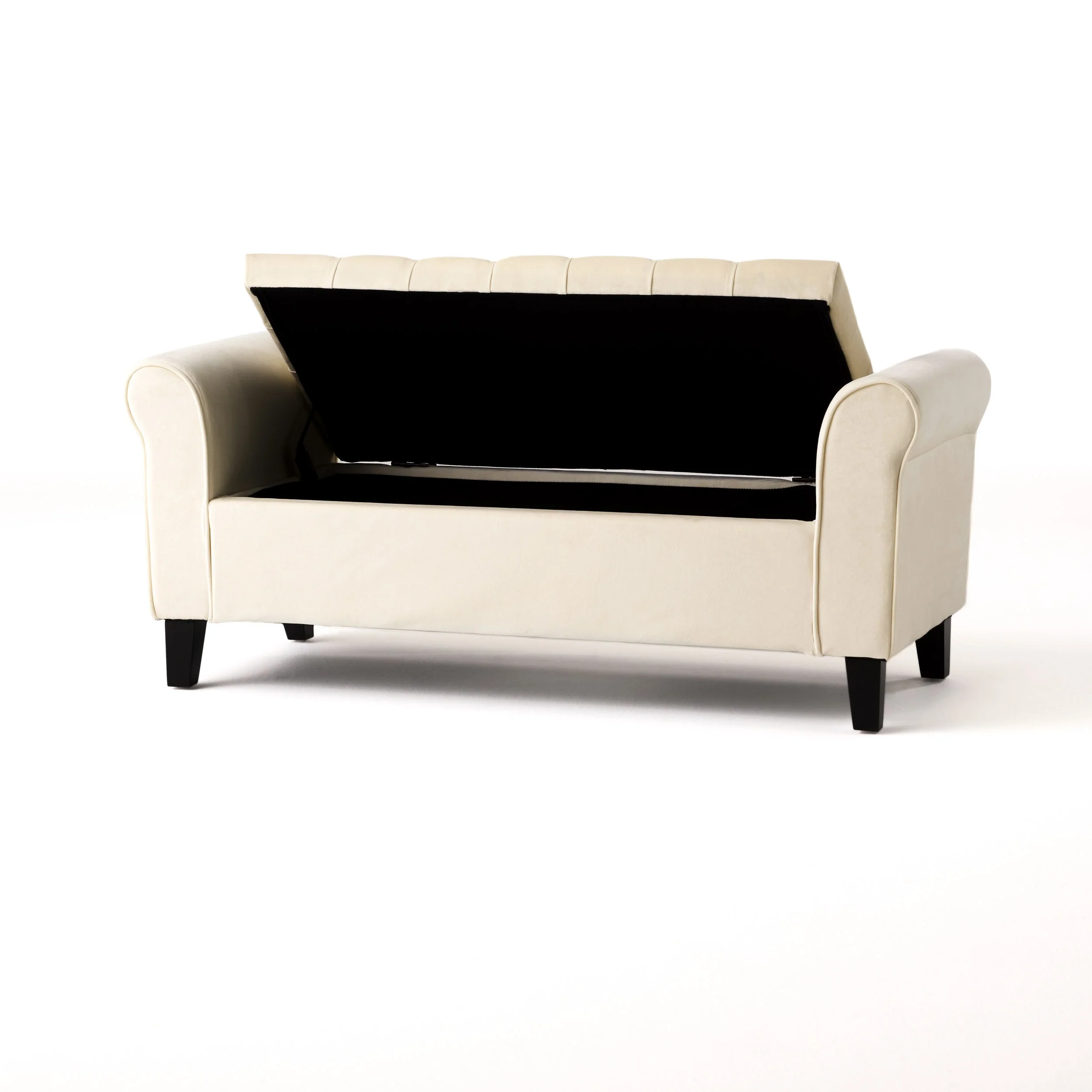 Berggren Contemporary Rolled Arm Velvet Storage Ottoman Bench, Ivory and Dark Brown - furnishings