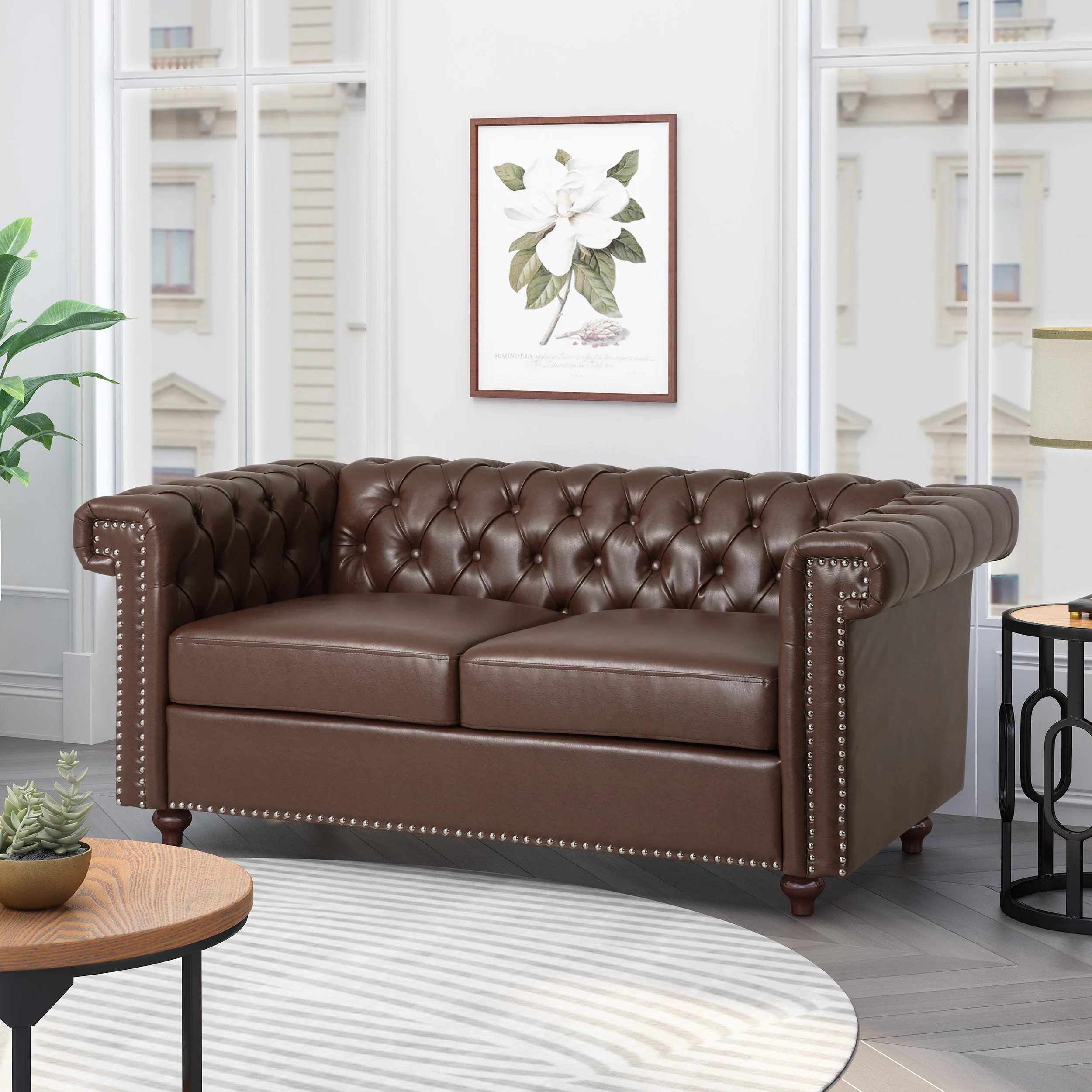 Timber Modern Glam Tufted Loveseat with Nailhead Trim - furnishings
