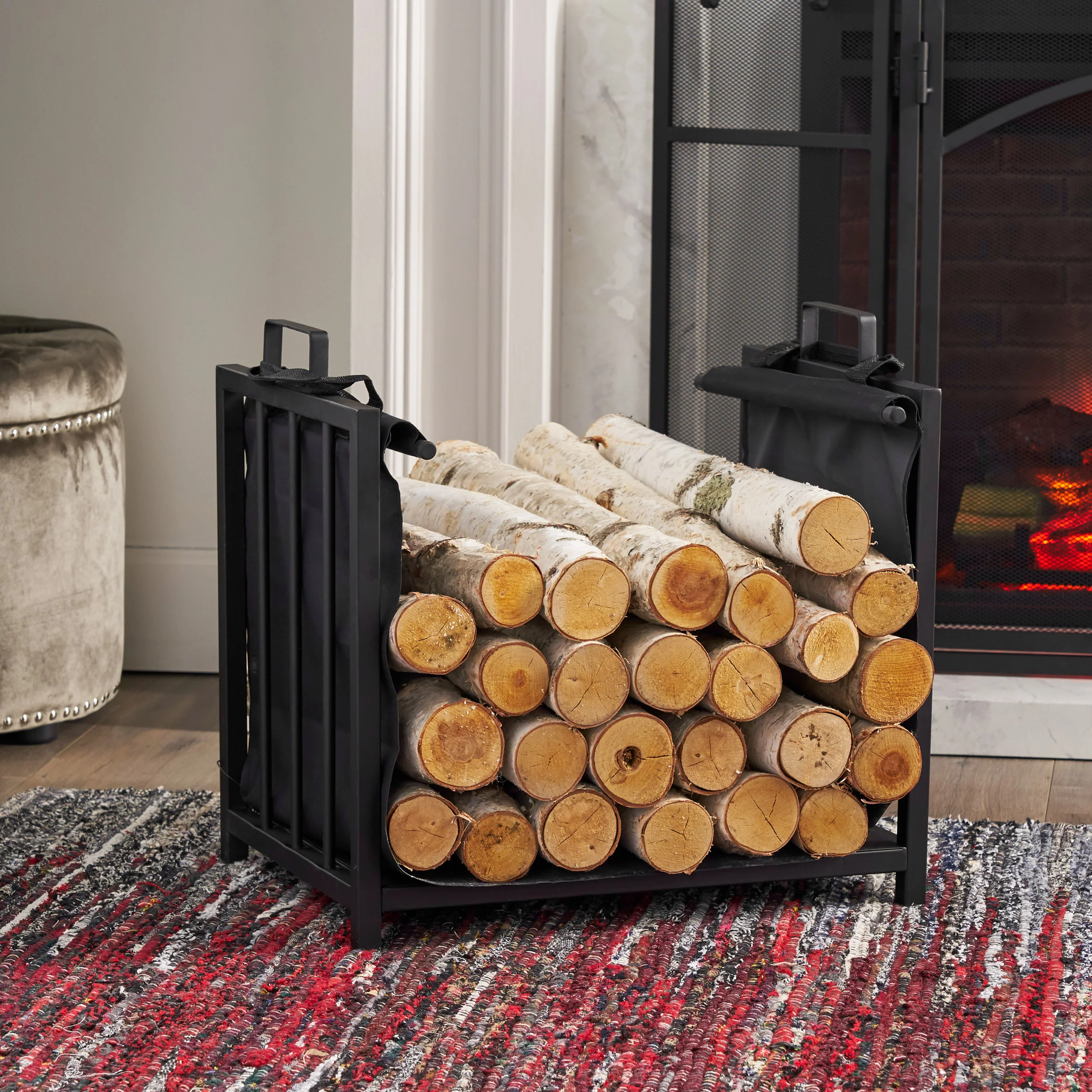 Kabria Cosada Iron and Canvas Fireplace Log Holder - furnishings