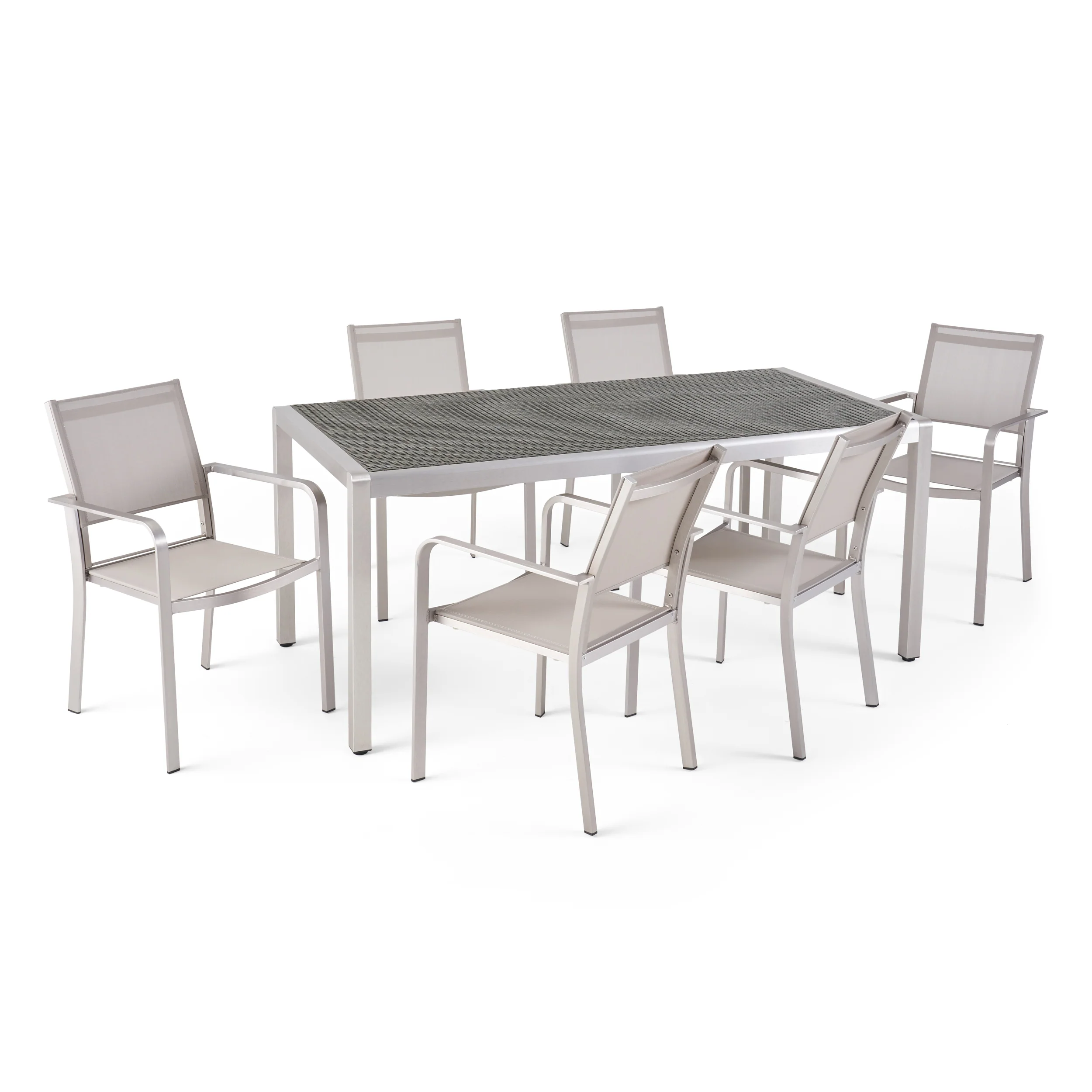 Thali Outdoor Modern 6 Seater Aluminum Dining Set with Wicker Table Top - furnishings