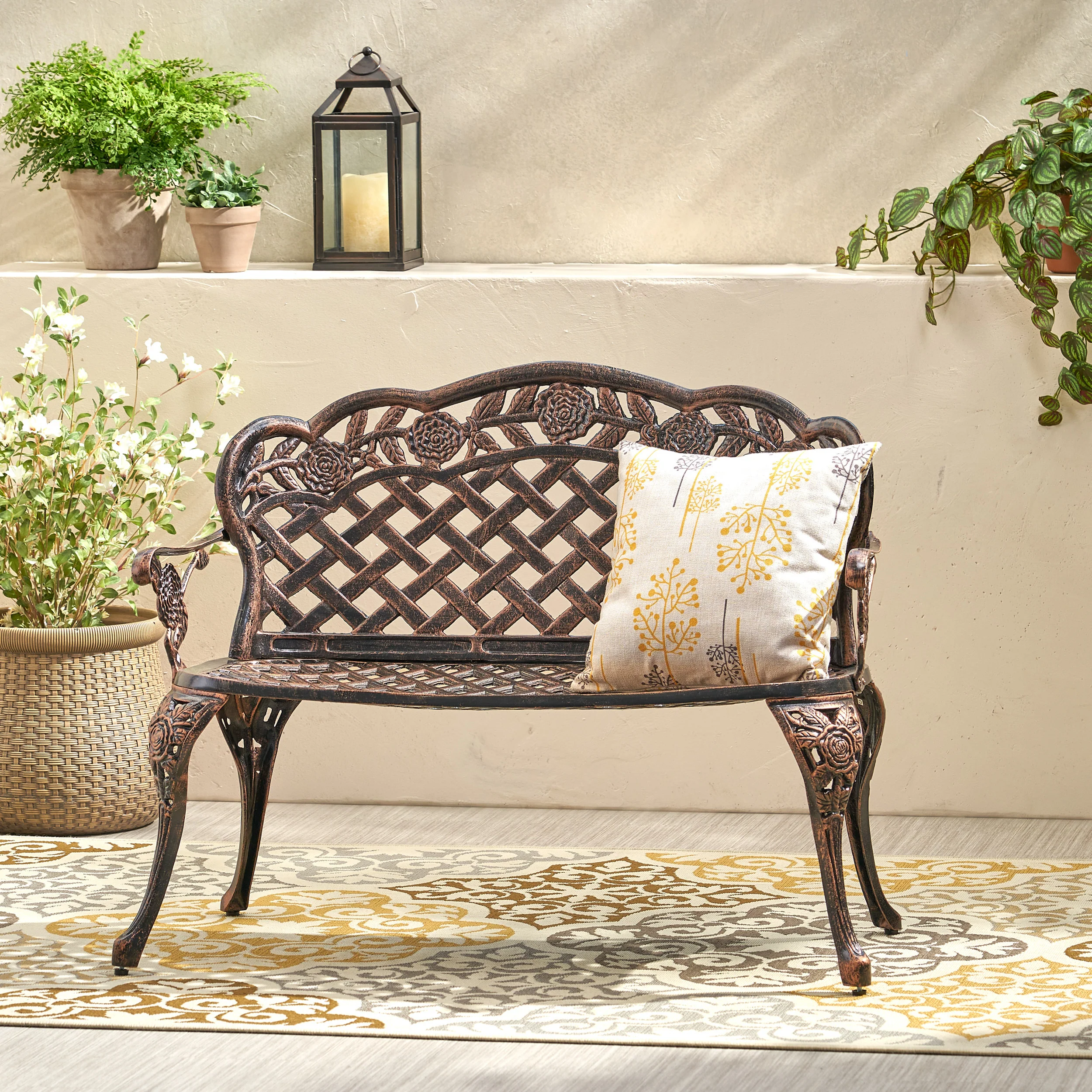Santa Fe Cast Aluminum Garden Bench - furnishings