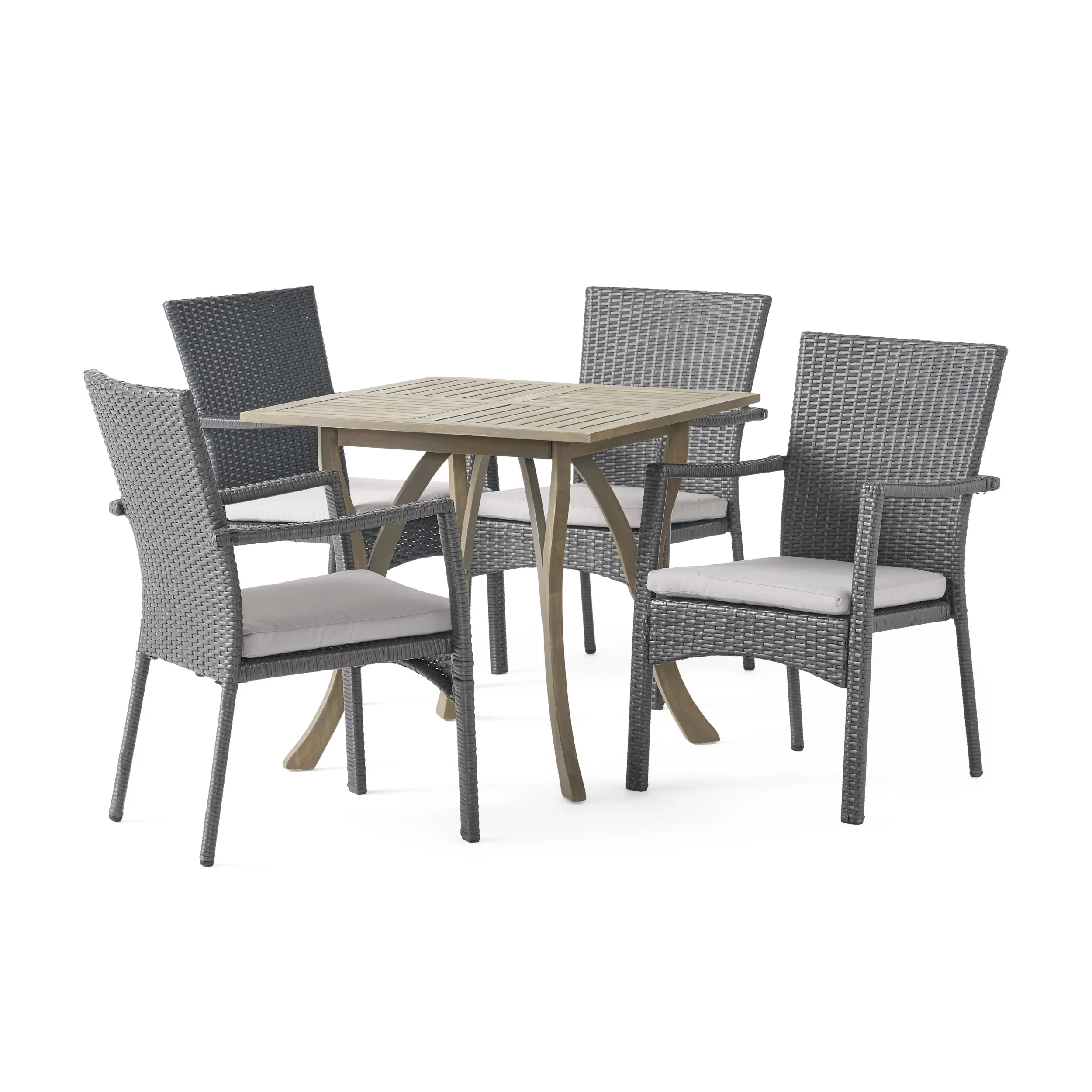 Alva Outdoor 5 Piece Acacia Wood/ Wicker Dining Set with Cushions - furnishings