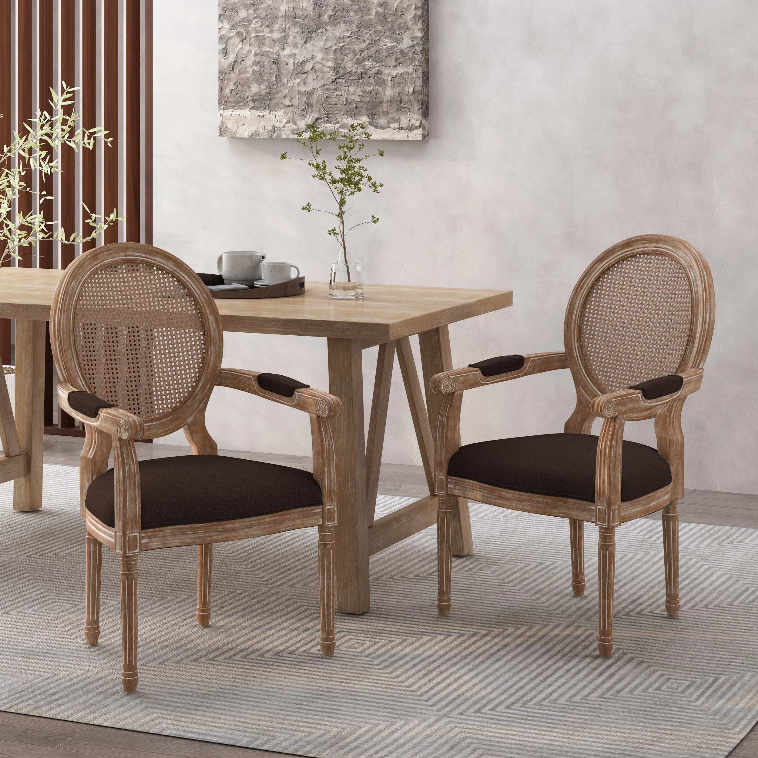Aisenbrey French Country Wood and Cane Upholstered Dining Chair - furnishings