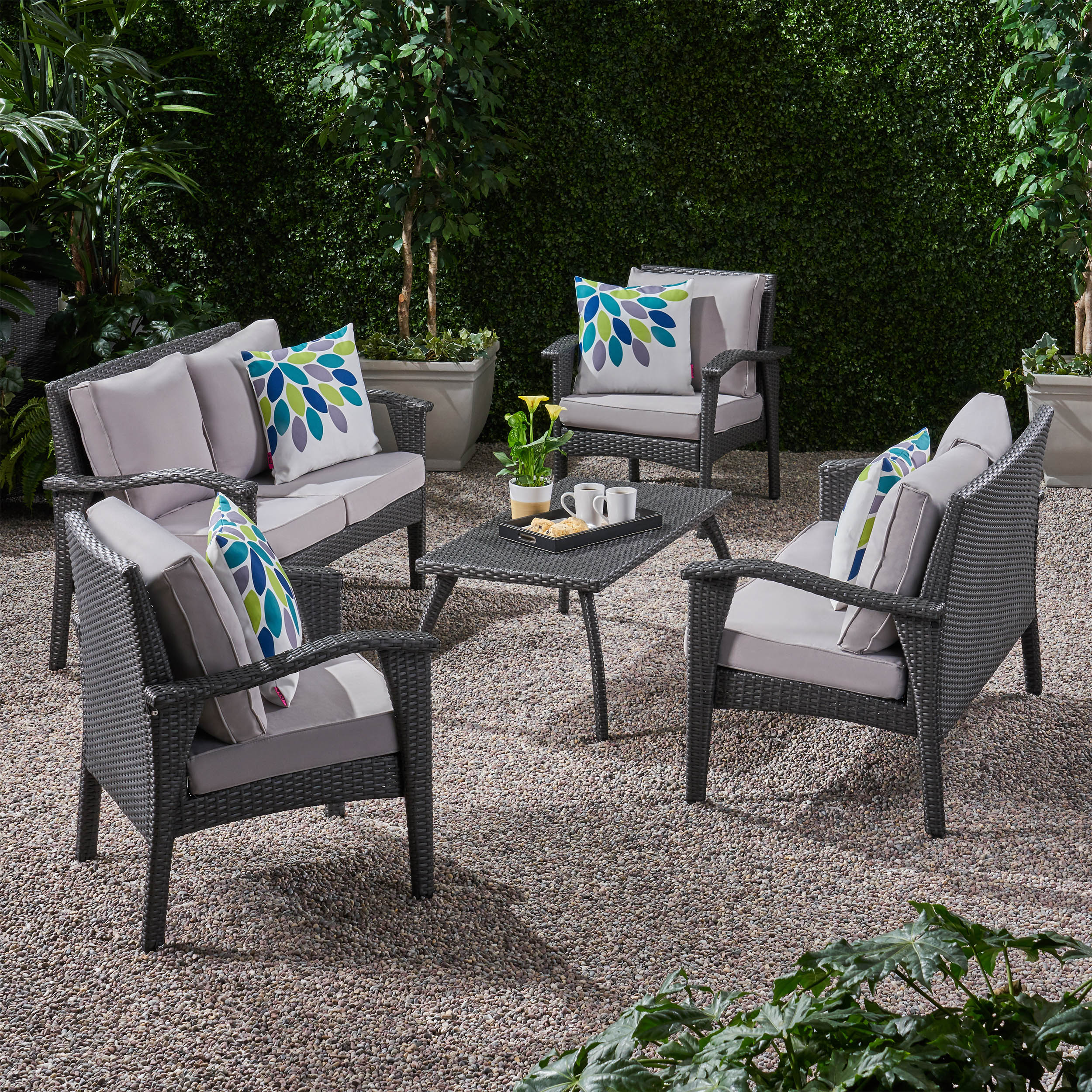 Voyage Outdoor 6 Seater Wicker Chat Set with Cushions - furnishings