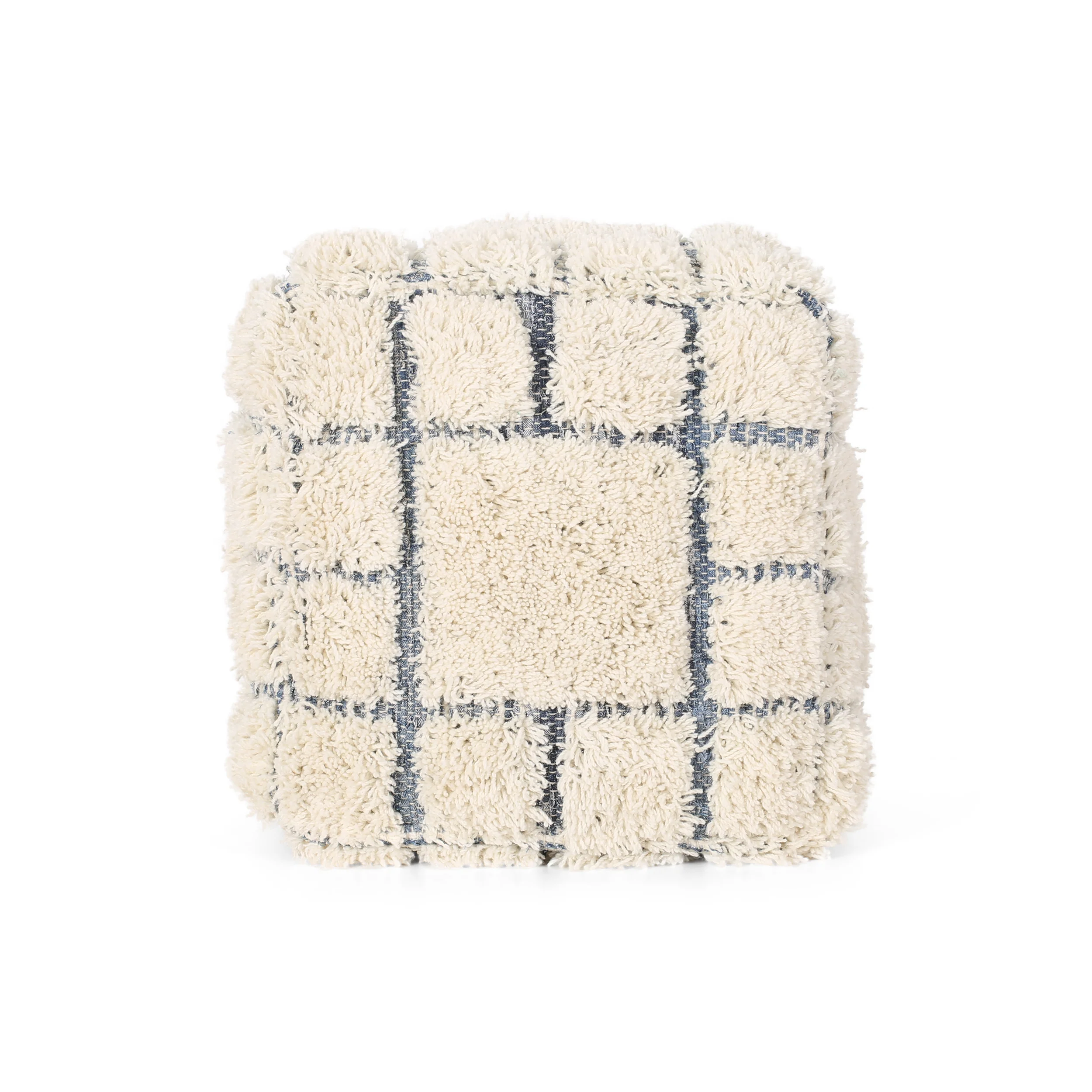 Davionna Boho Wool and Denim Pouf - furnishings