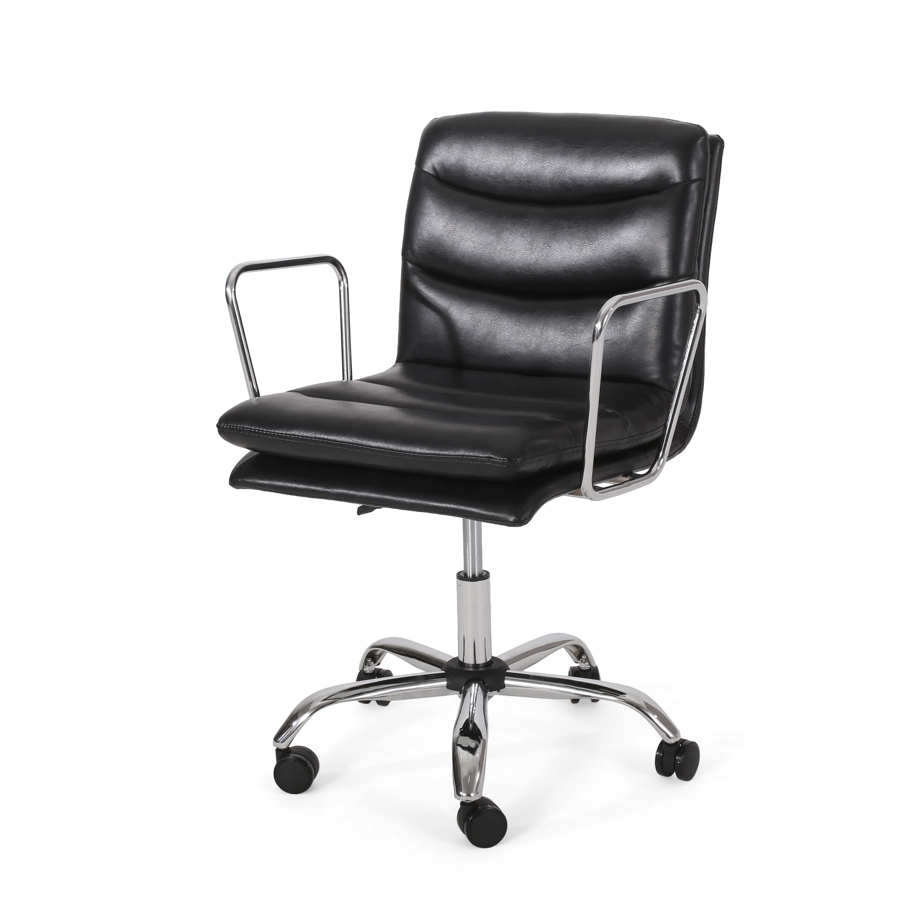 Gould Contemporary Faux Leather Channel Stitch Swivel Office Chair - furnishings