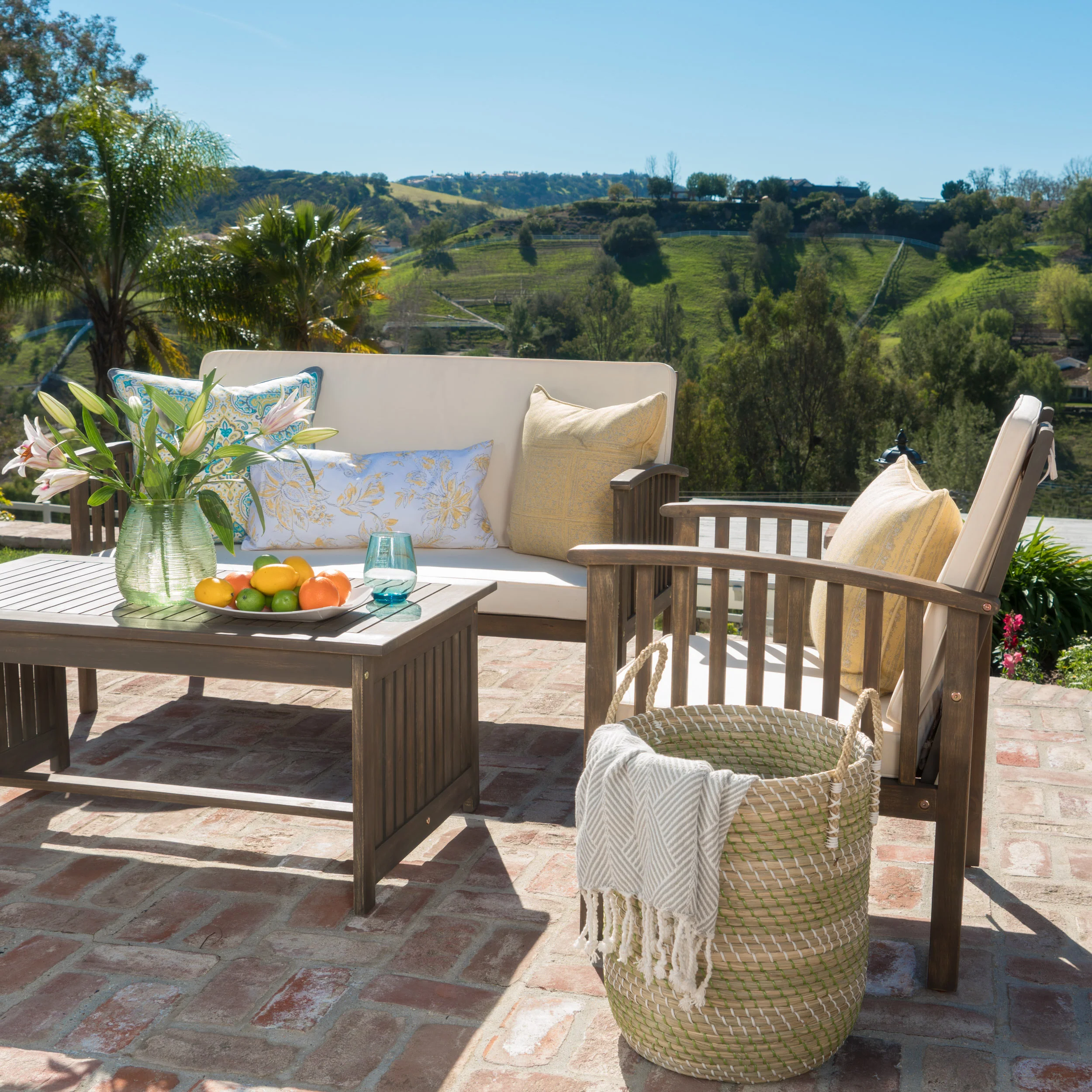 Cape Town Acacia Wood Outdoor Sofa Set - furnishings