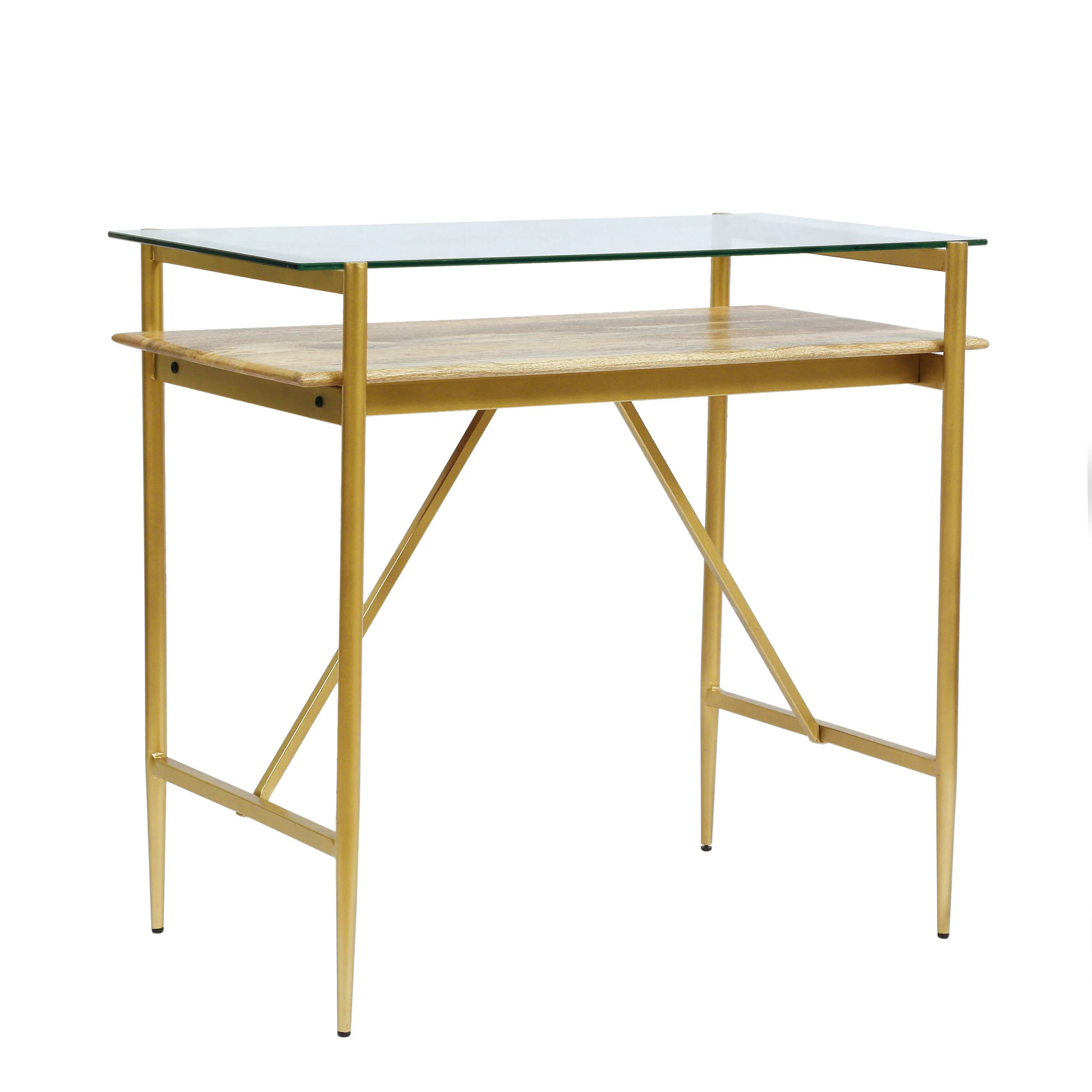 Adena Rustic Glam Handmade Glass Top Console Table, Honey Brown and Gold - furnishings