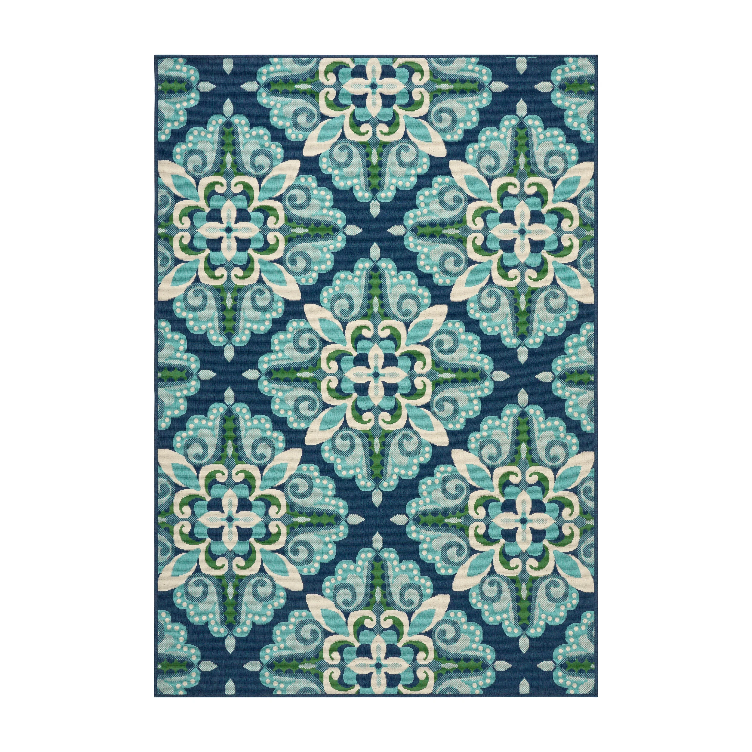 Pazel Indoor/Outdoor Floral Area Rug, Blue and Green - furnishings