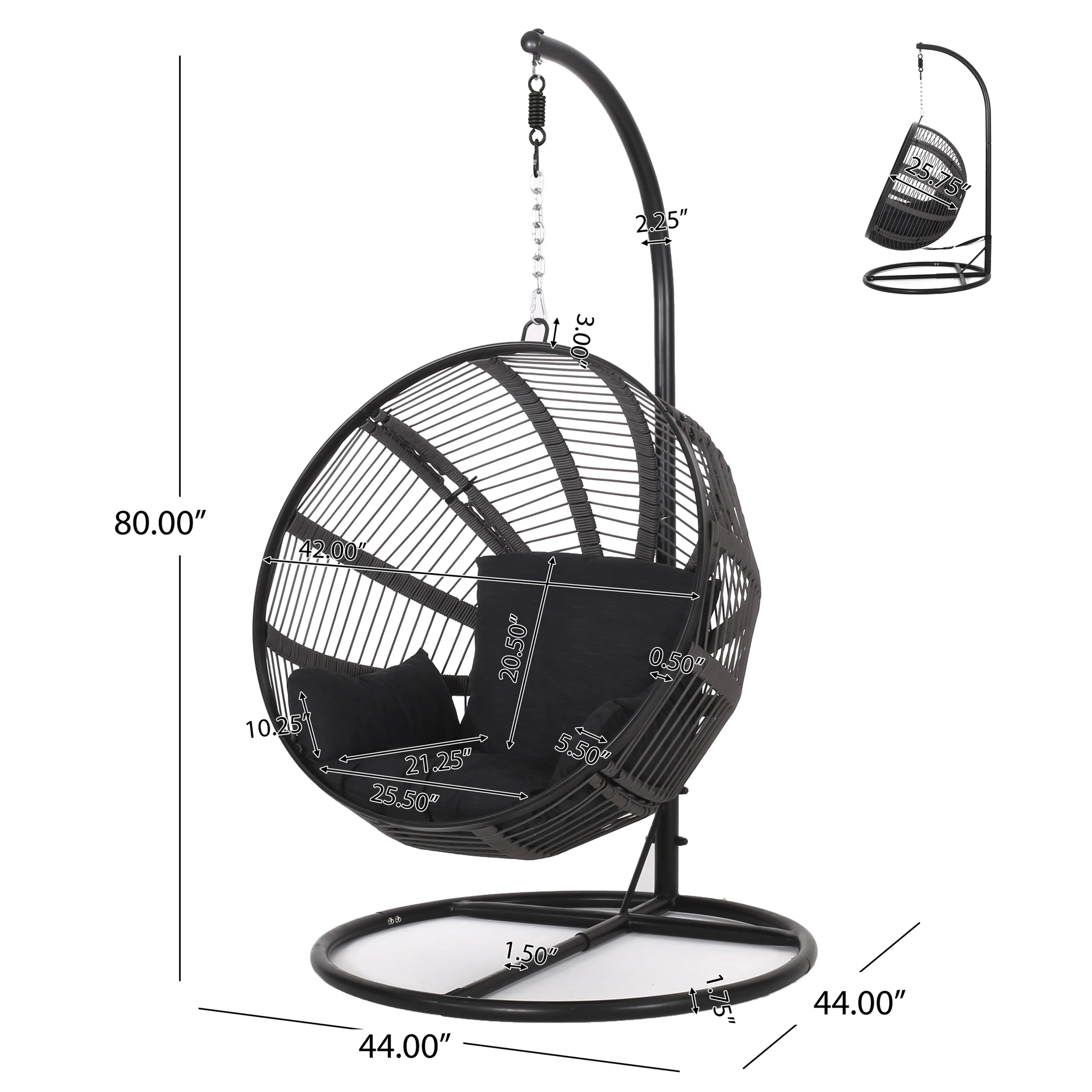 Ansonia Outdoor Rope Weave Hanging Chair with Stand - furnishings