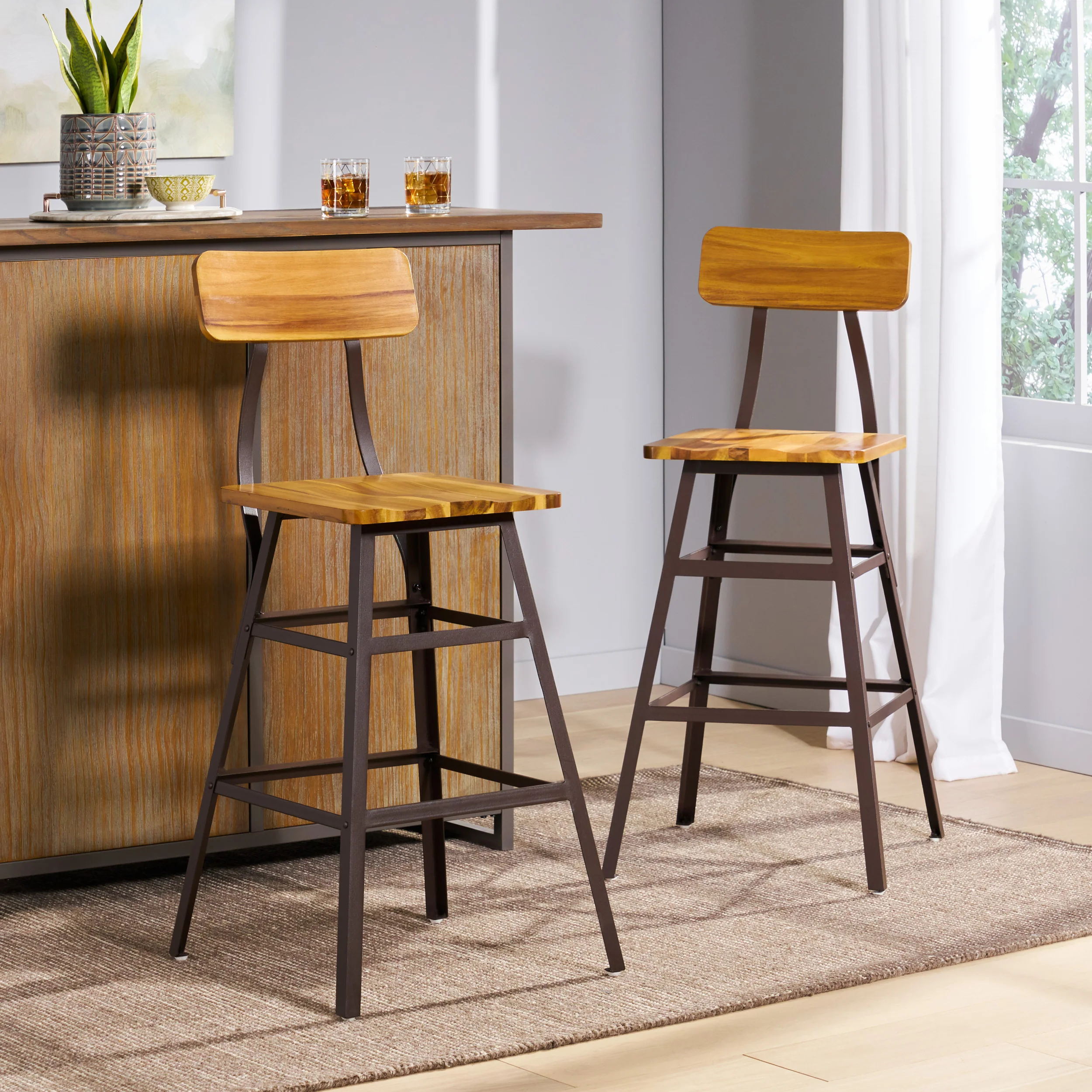 Lilinden Natural Stained Laminated Acacia 28-Inch Bar Chair (Set of 2) - furnishings