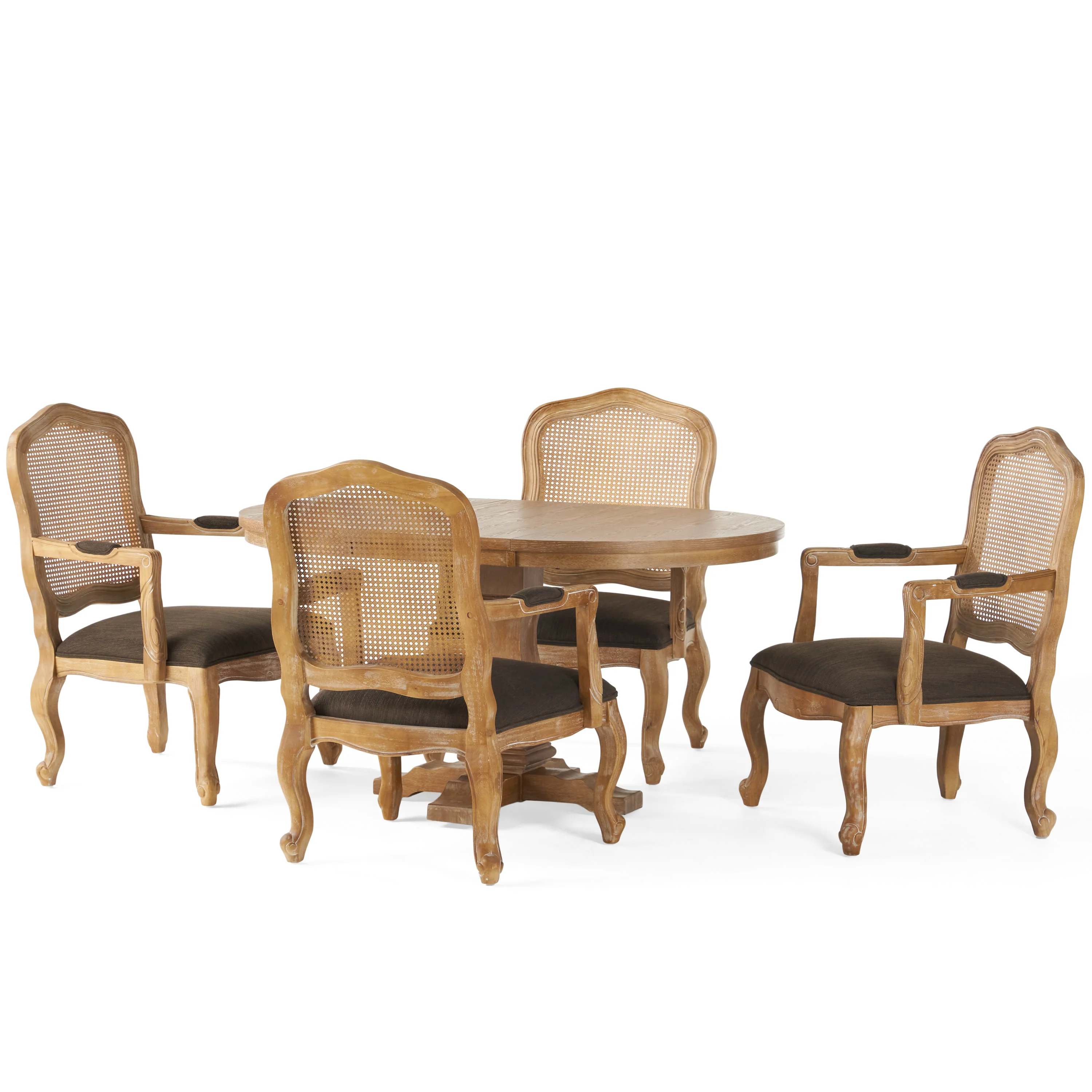 Biorn French Country Wood and Cane 5-Piece Expandable Oval Dining Set - furnishings