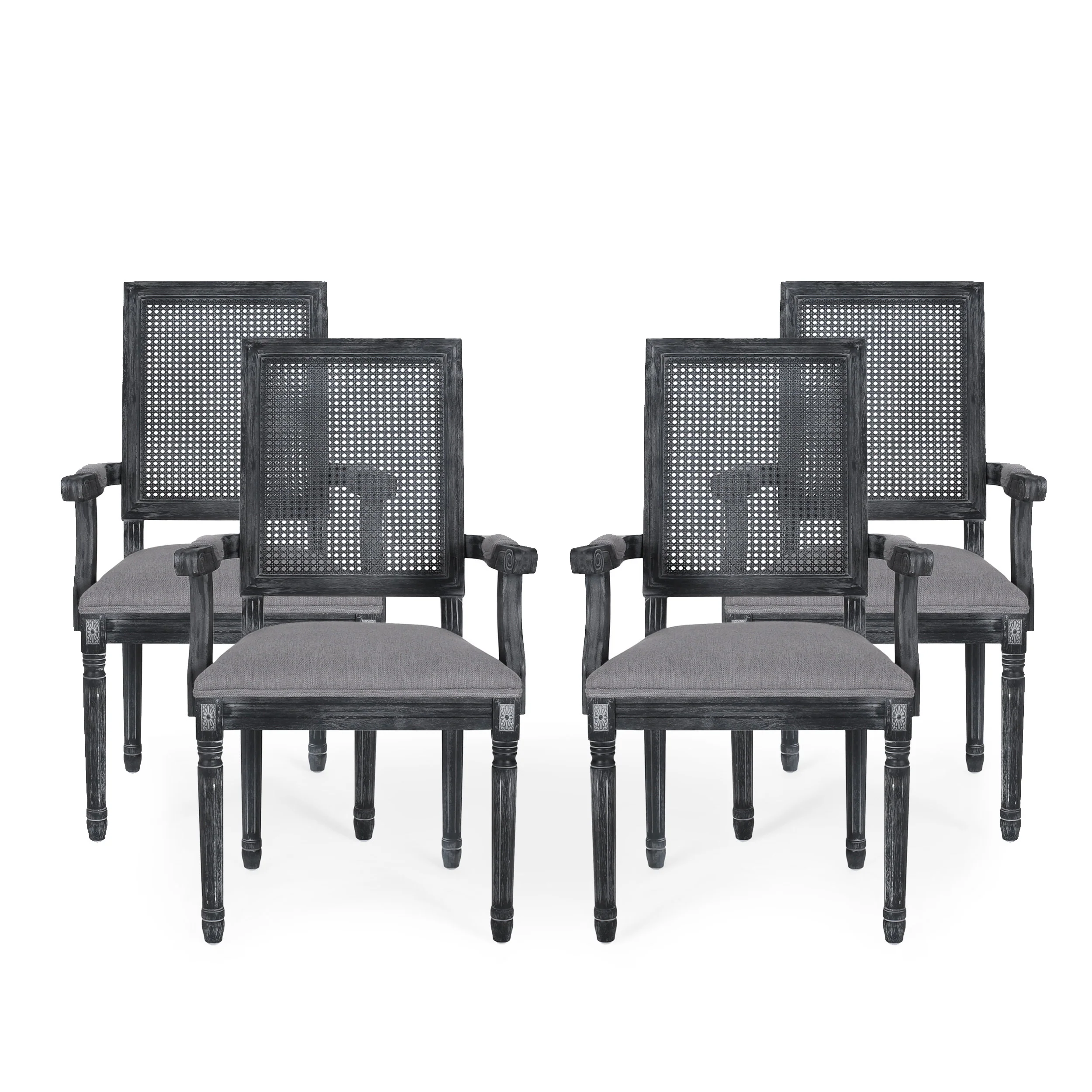 Zentner French Country Upholstered Wood and Cane Upholstered Dining Chairs, Set of 4 - furnishings