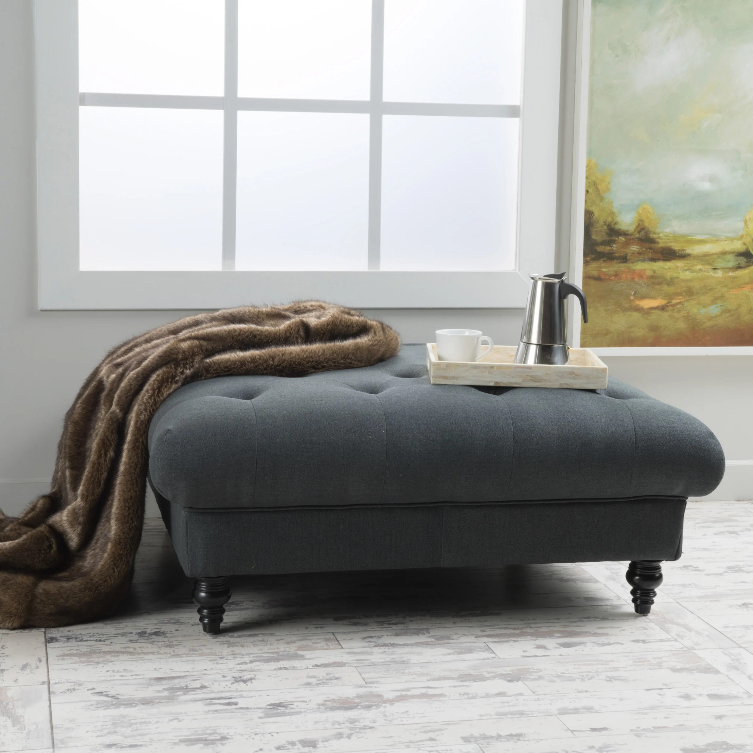 Parisian Tufted Fabric Square Ottoman Coffee Table - furnishings