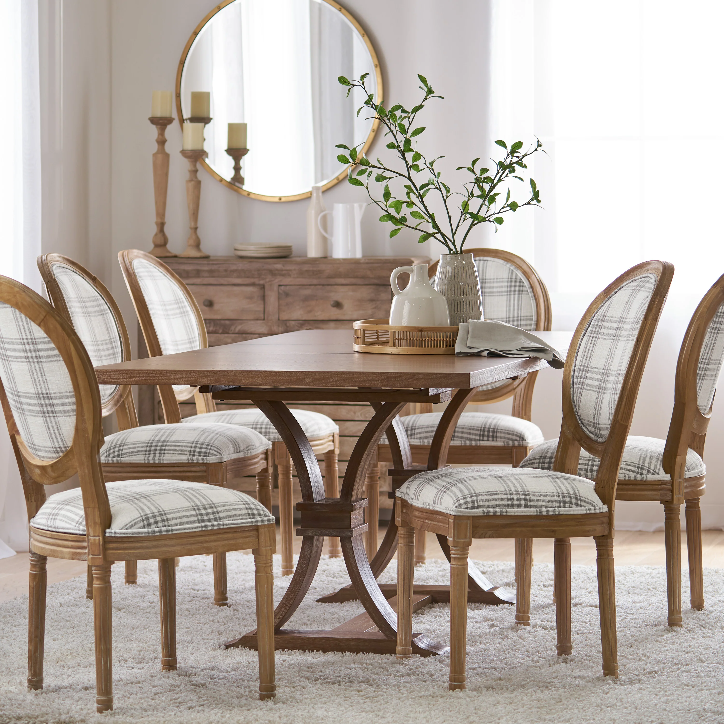 Dason French Country Fabric Upholstered Wood 7 Piece Dining Set - furnishings