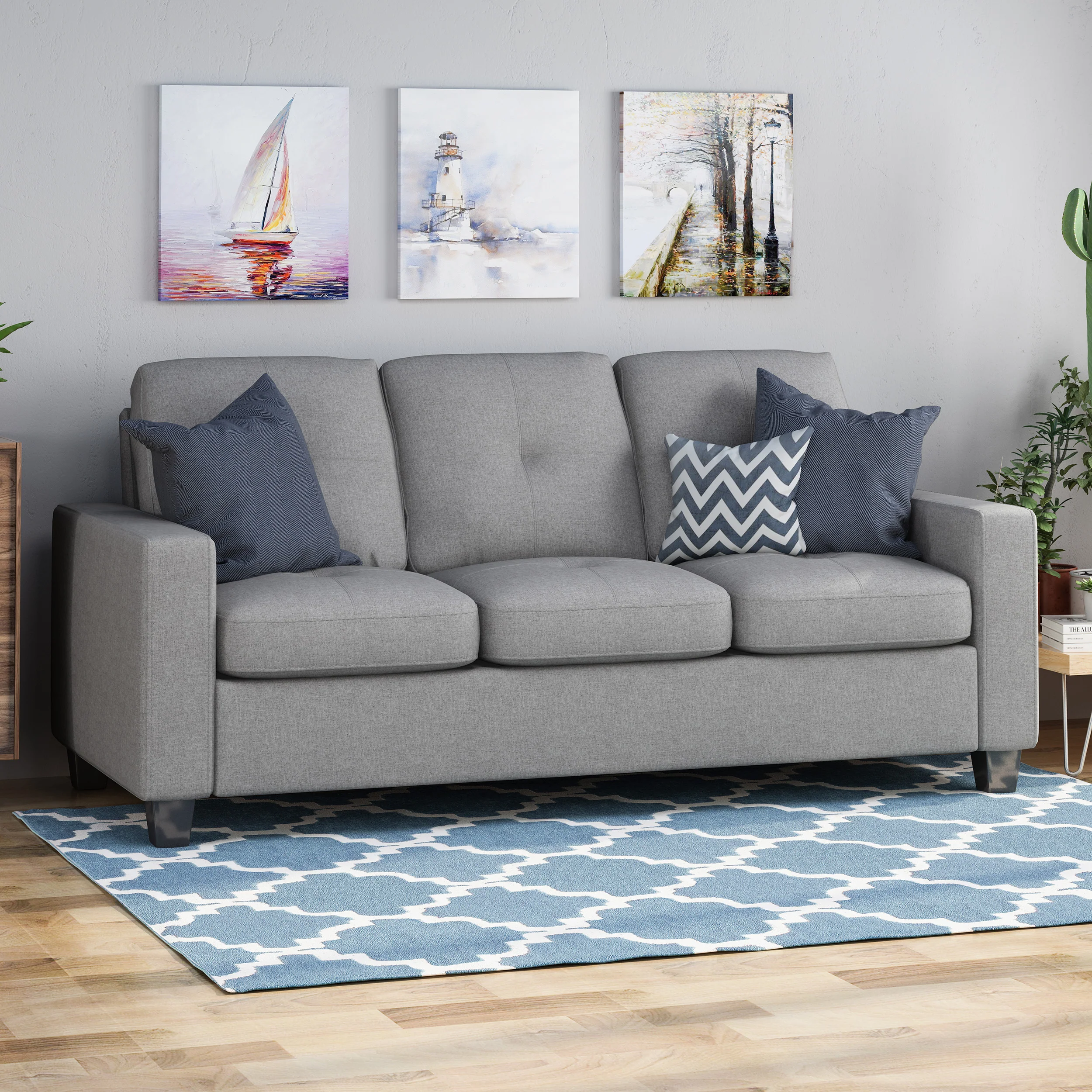 Viviana Three Seater Sofa with Wood Legs - furnishings