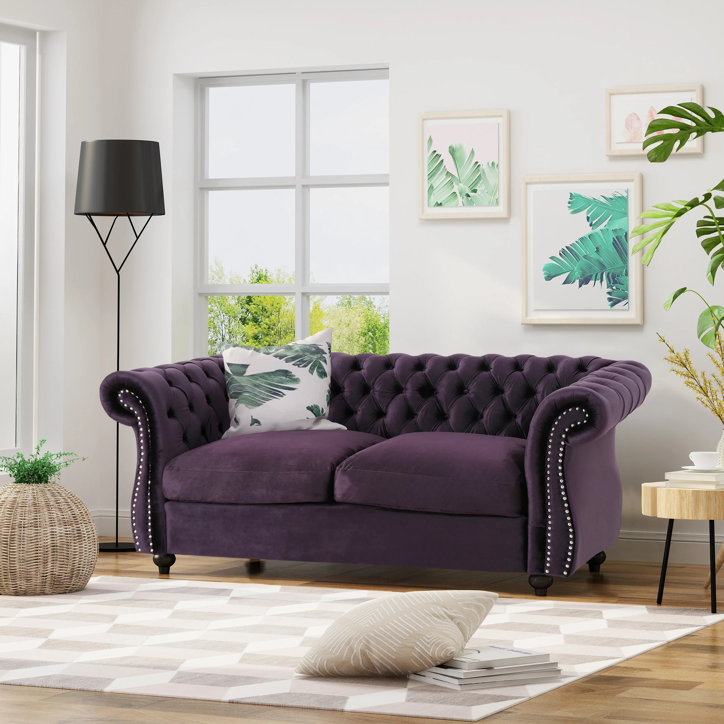 Kyle Traditional Chesterfield Velvet Loveseat Sofa - furnishings
