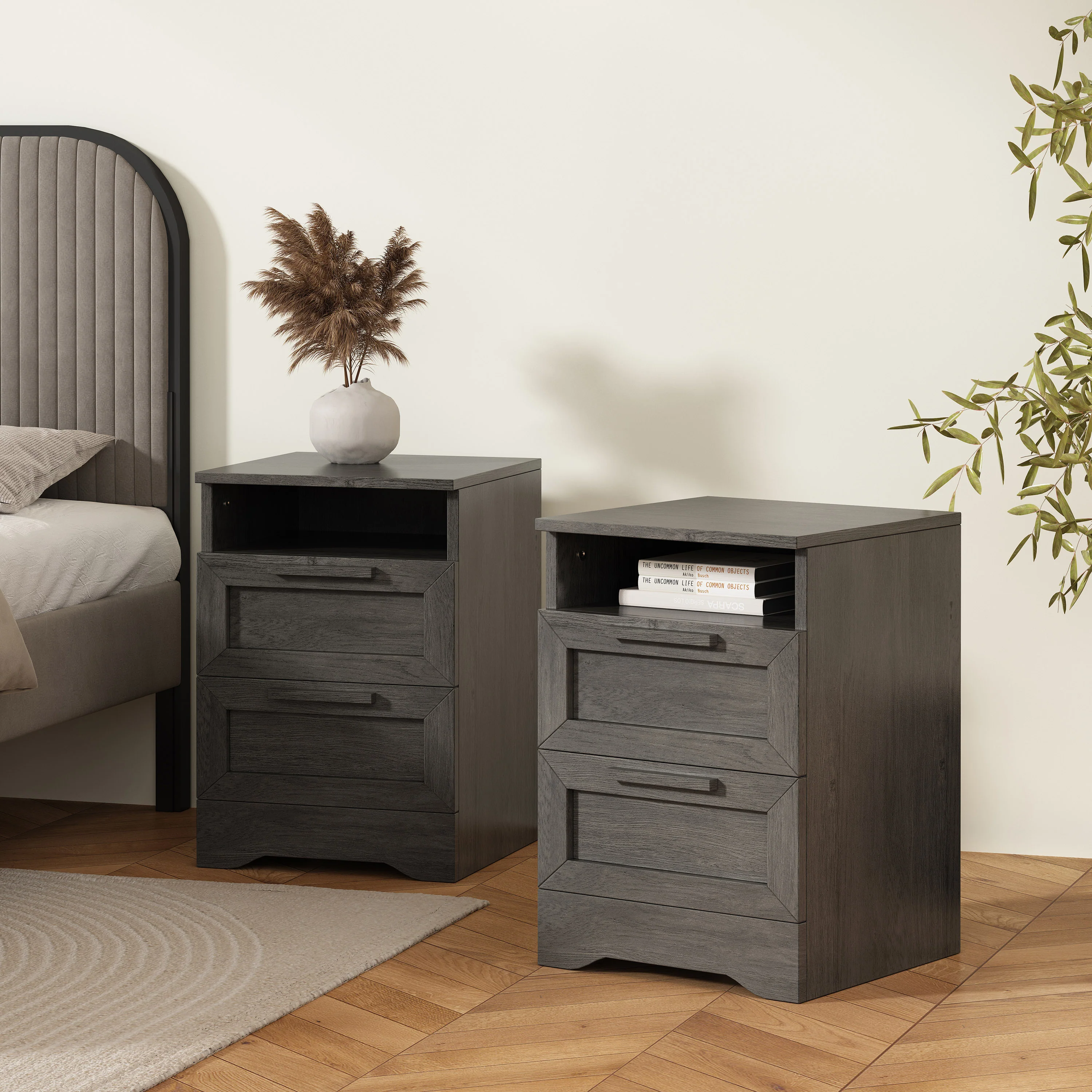 Broxon Rustic 2 Drawer Nightstands, Set of 2 - furnishings
