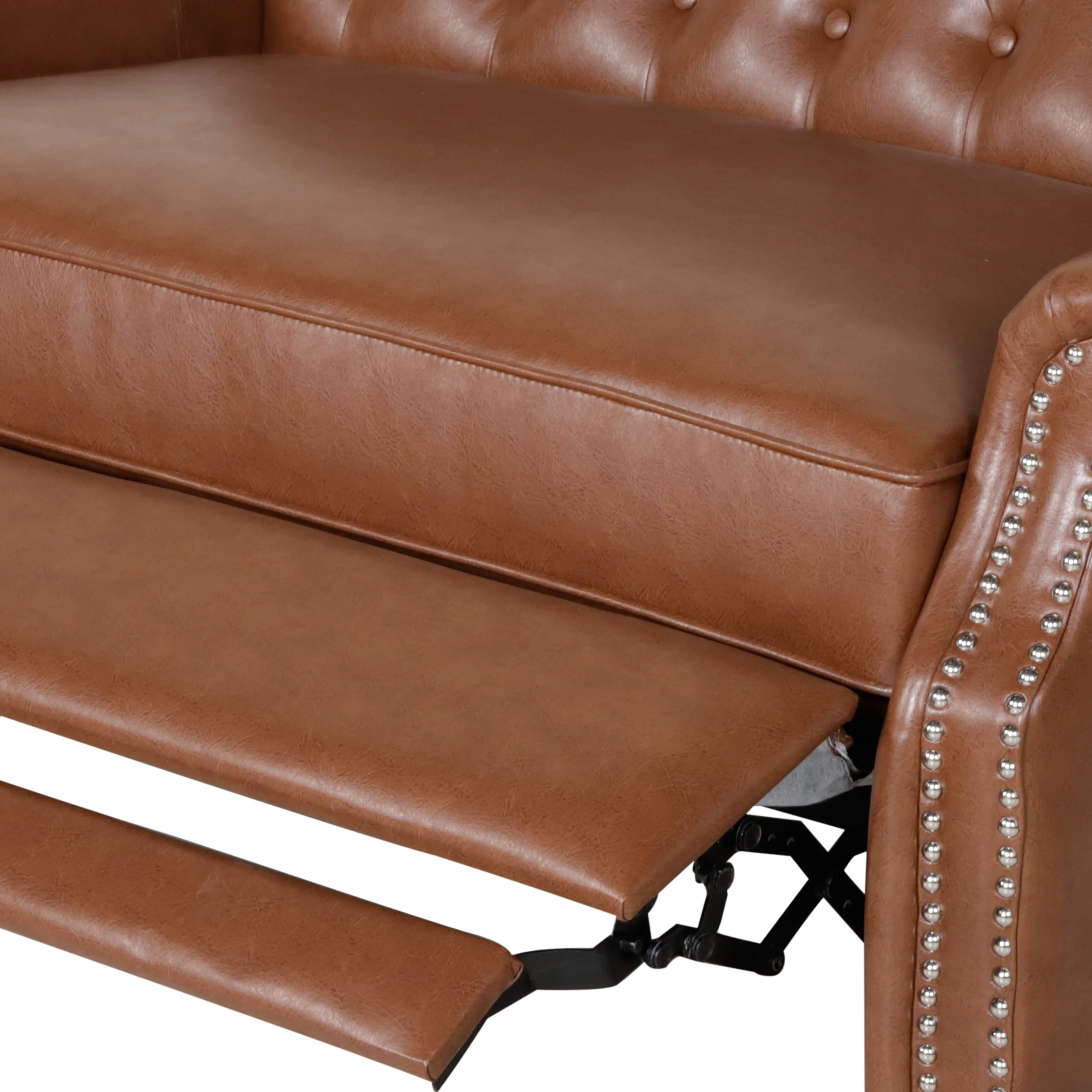 Belknap Contemporary Faux Leather Tufted Oversized Recliner with Nailhead Trim - furnishings