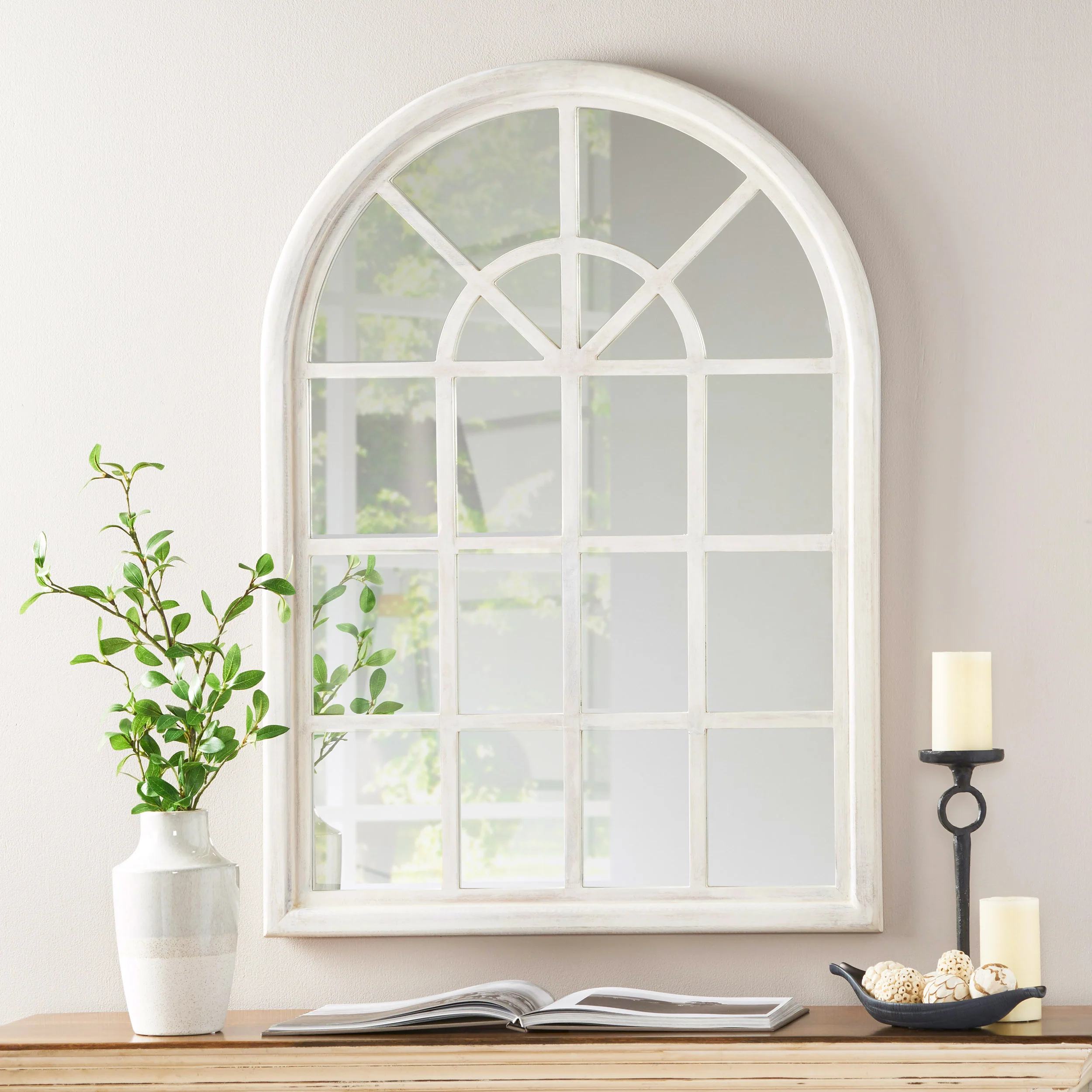 Sebastiane Traditional Arched Windowpane Mirror - furnishings