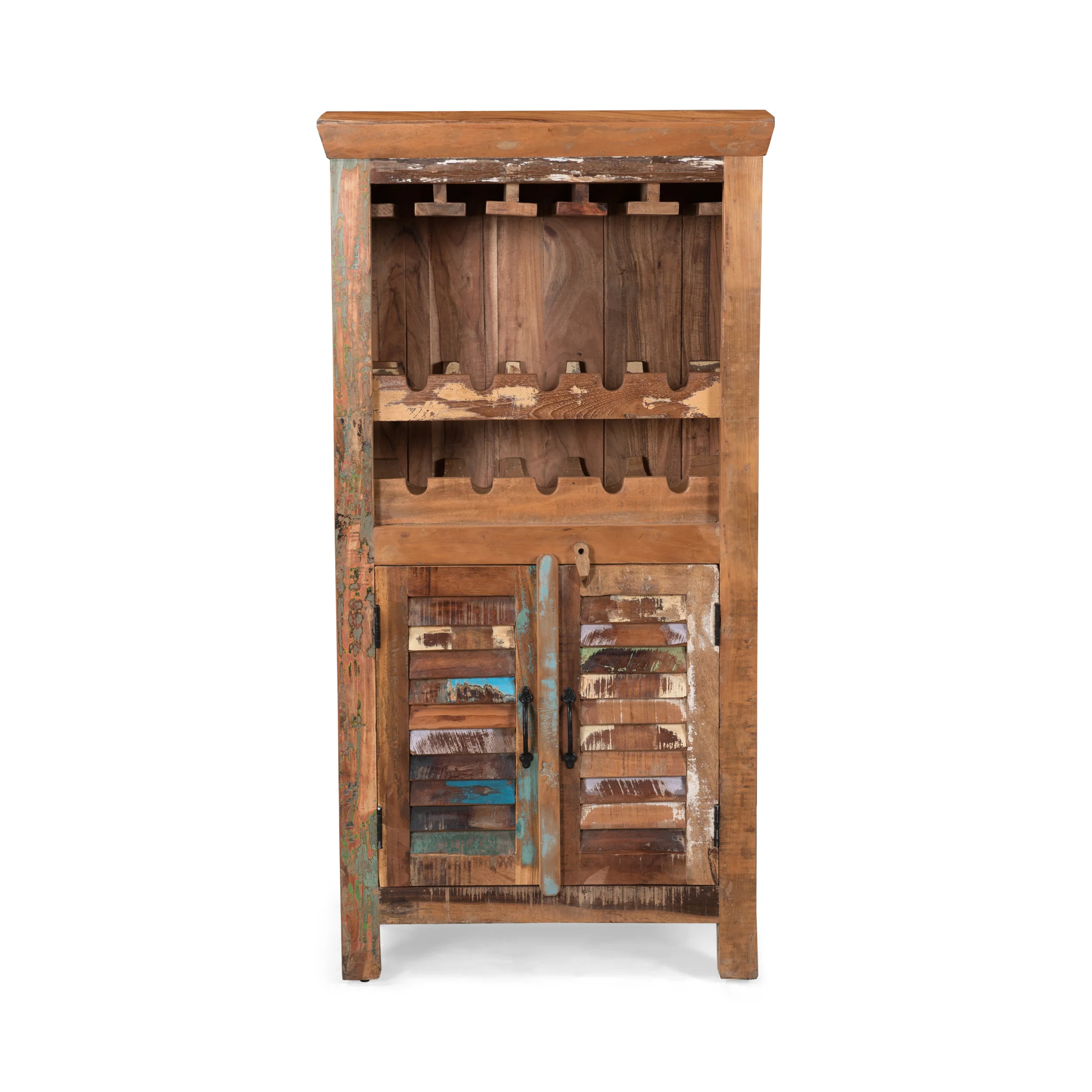 Sandy Shabby Reclaimed Wood Wine Rack Bar Cabinet - furnishings