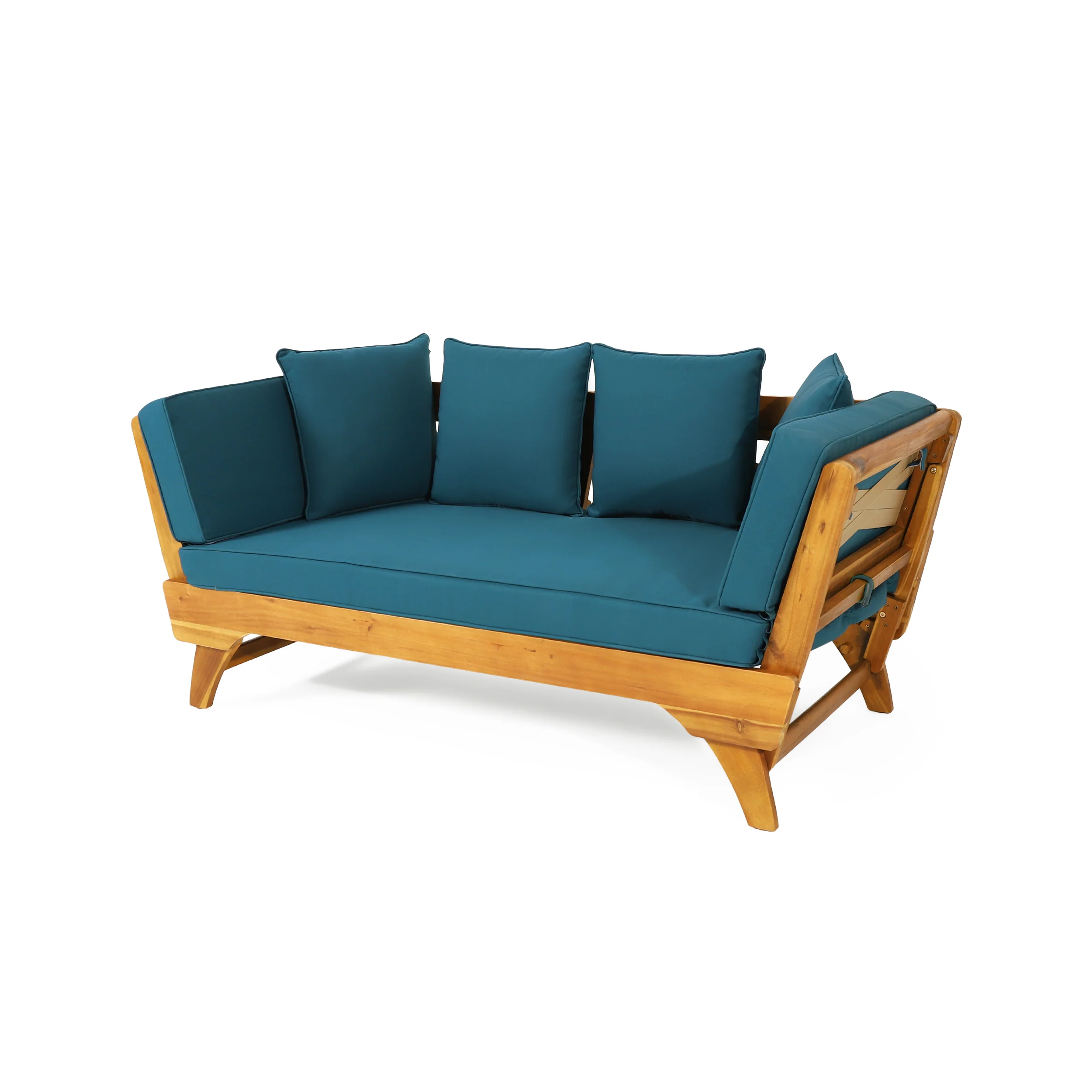 Oceanna Outdoor Acacia Wood and Rope Expandable Daybed with Cushions - furnishings