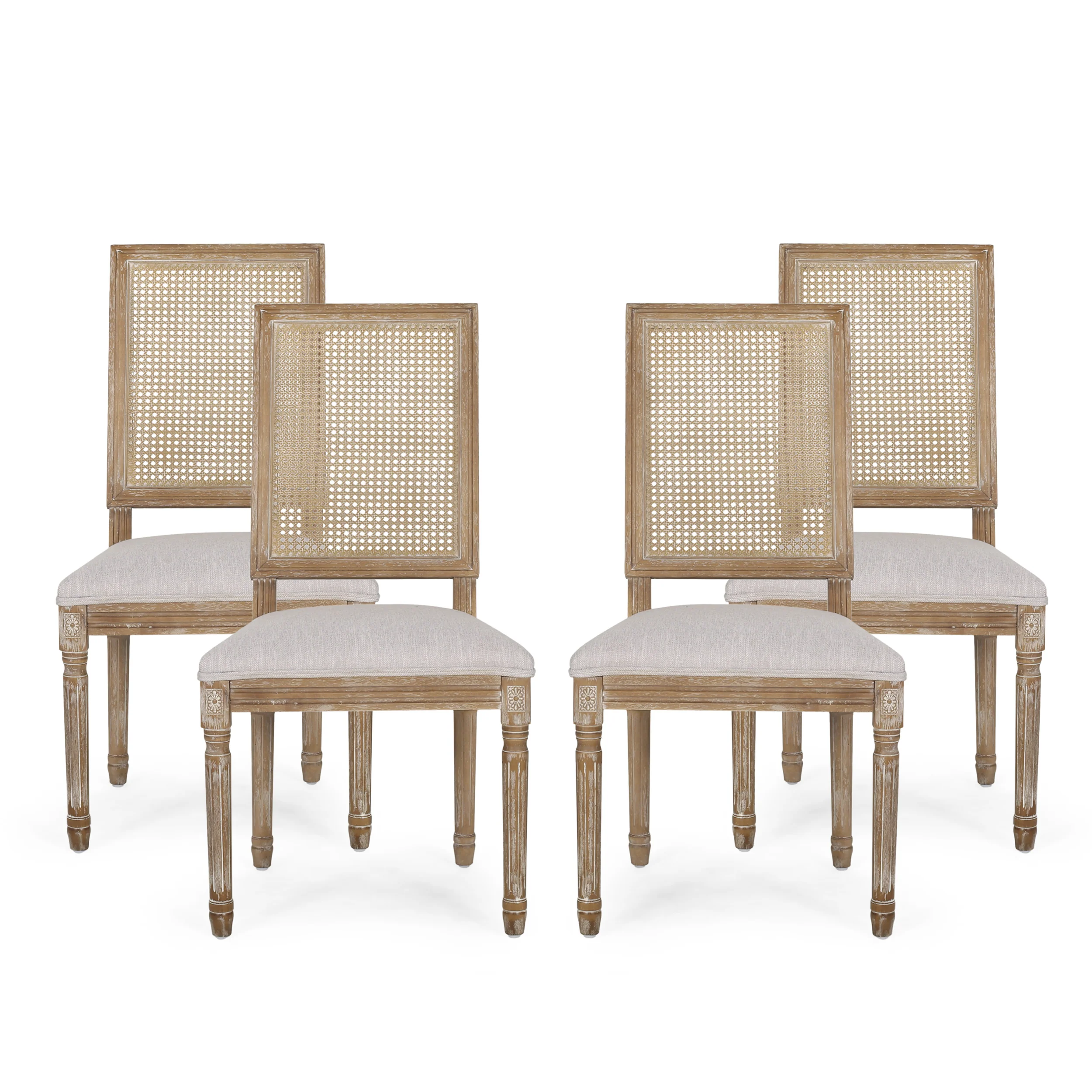 Brownell French Country Wood and Cane Upholstered Dining Chair, Set of 4 - furnishings