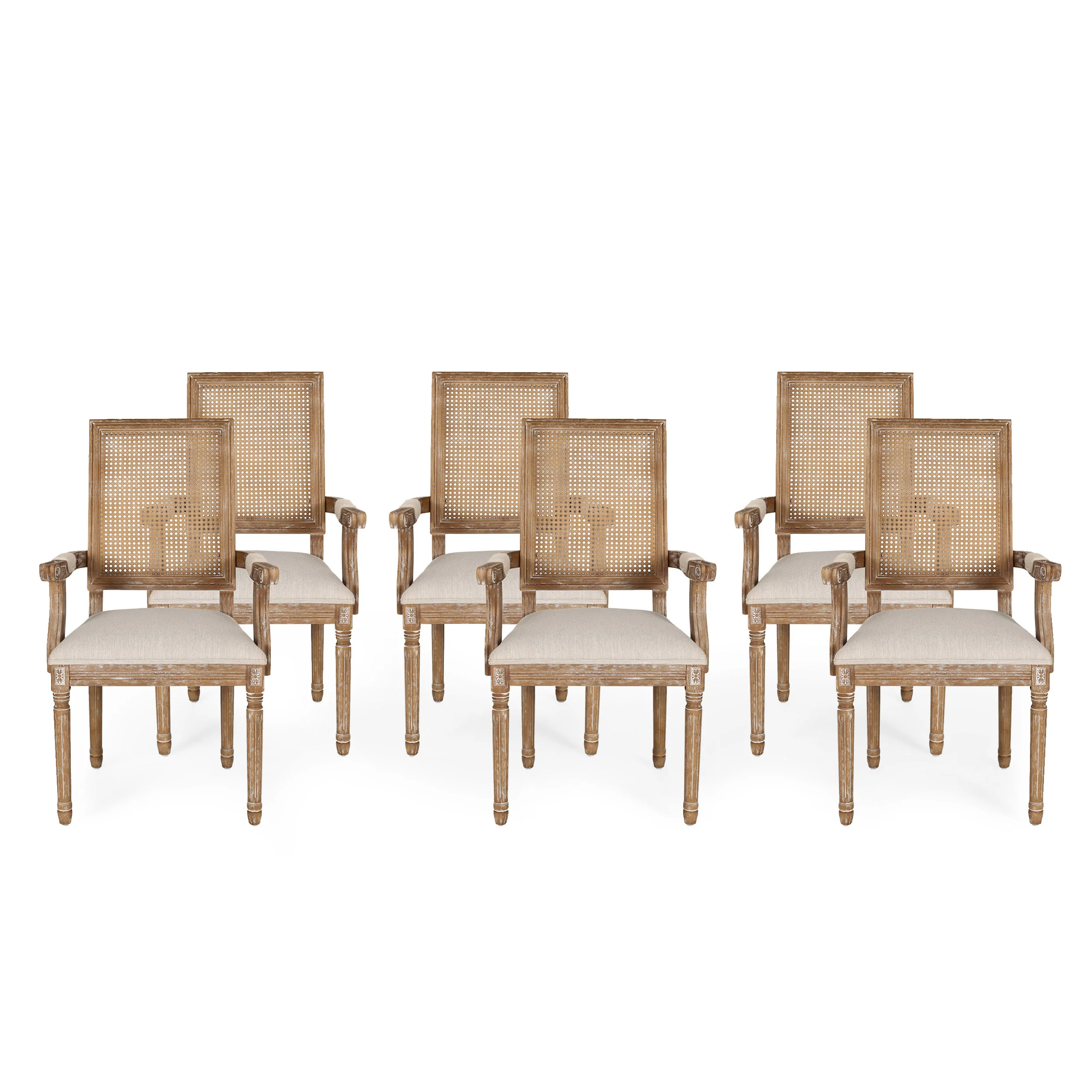 Zentner French Country Upholstered Wood and Cane Upholstered Dining Chairs, Set of 6 - furnishings