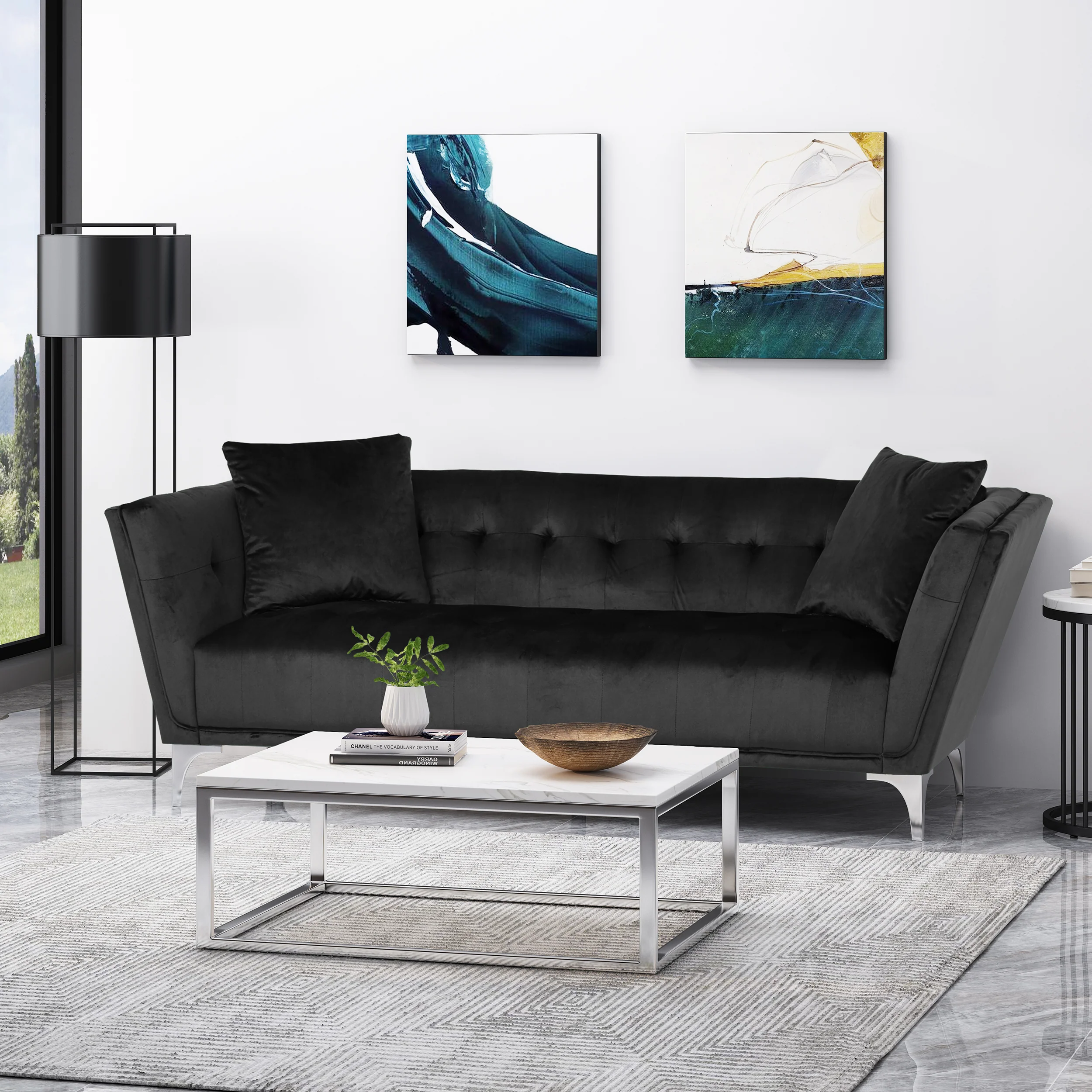 Ryliegh Modern Glam 3 Seater Velvet Sofa - furnishings