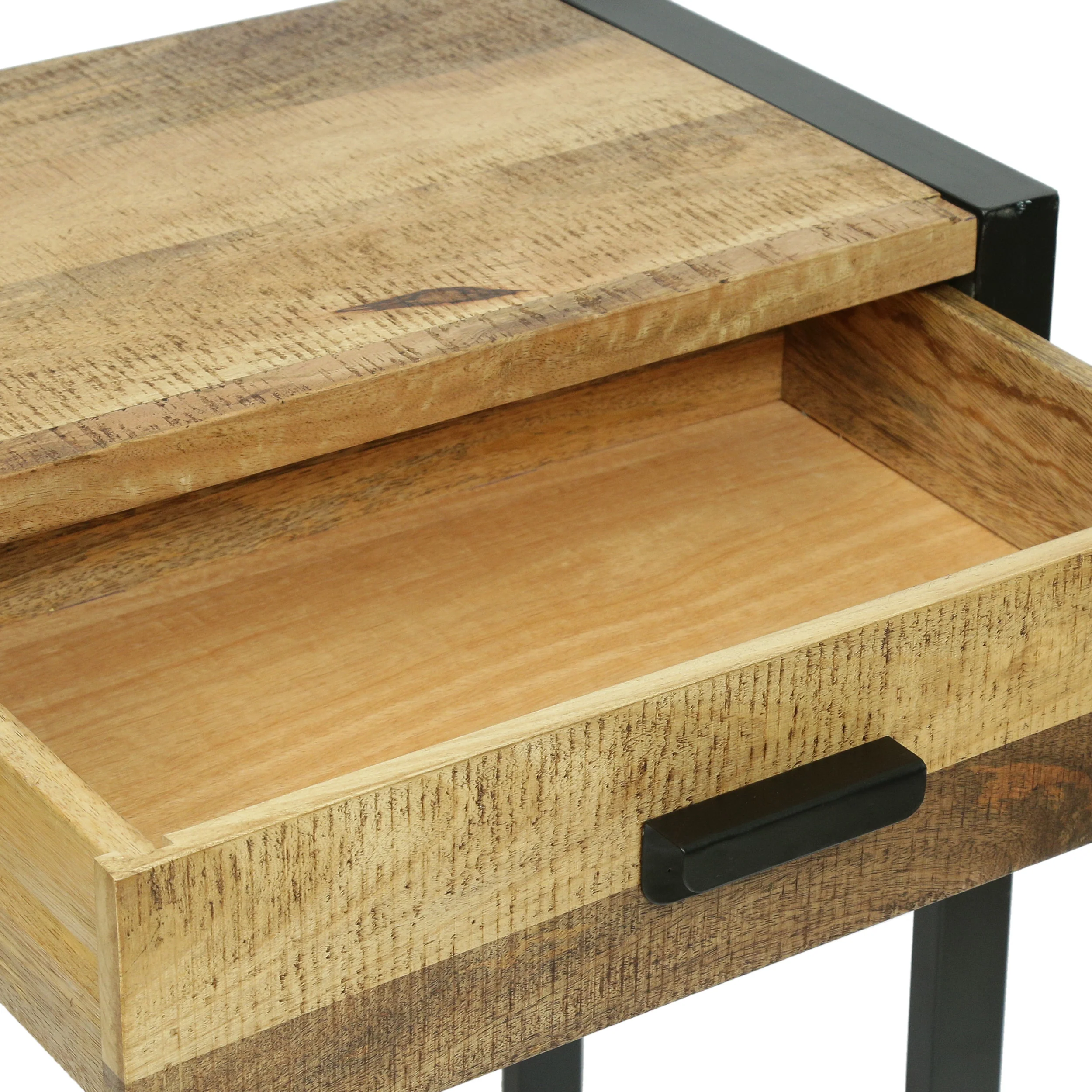 Jarvi Modern Industrial Handcrafted Mango Wood Desk with Drawers, Natural and Black - furnishings