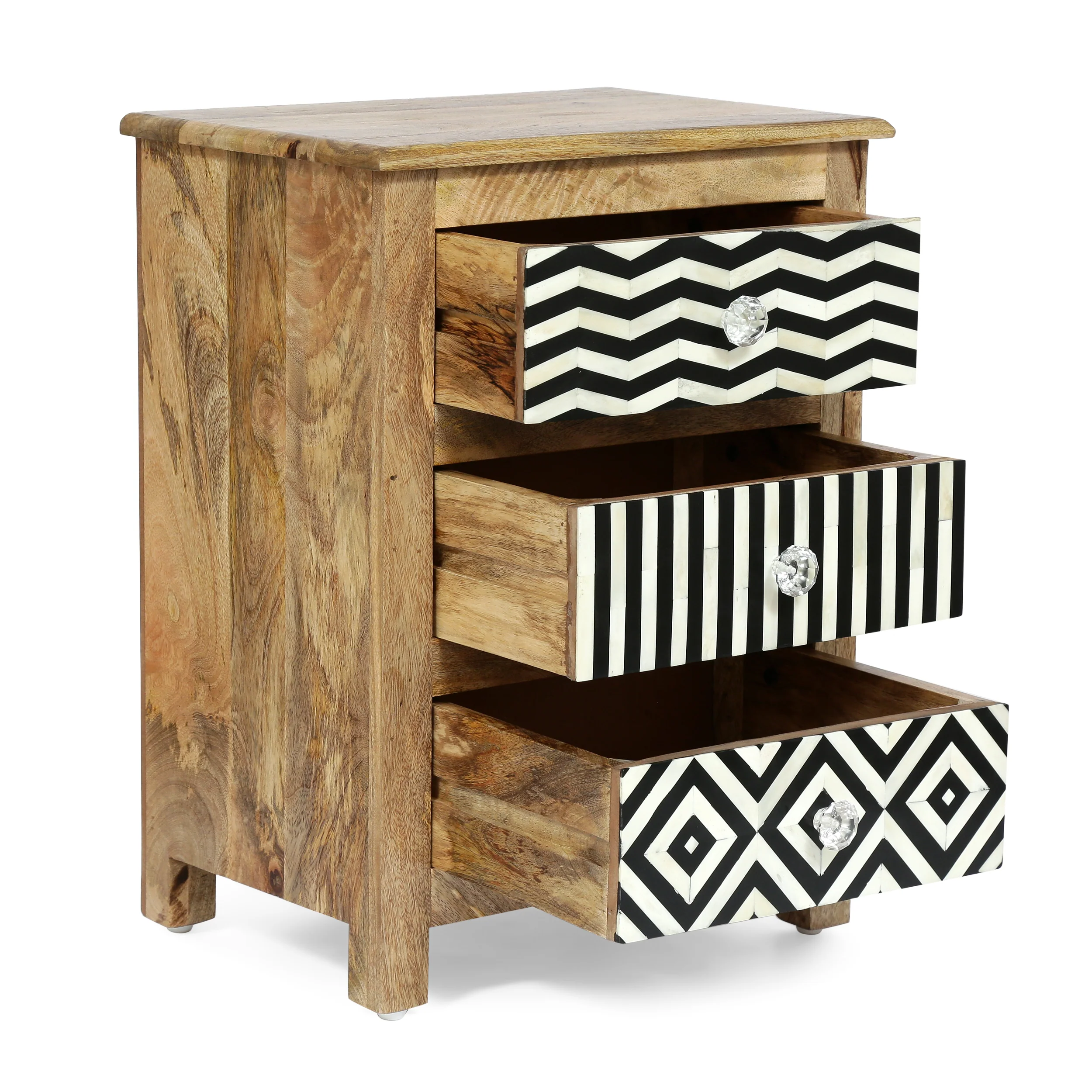 Hickson Handcrafted Boho 3 Drawer Mango Wood Nightstand - furnishings