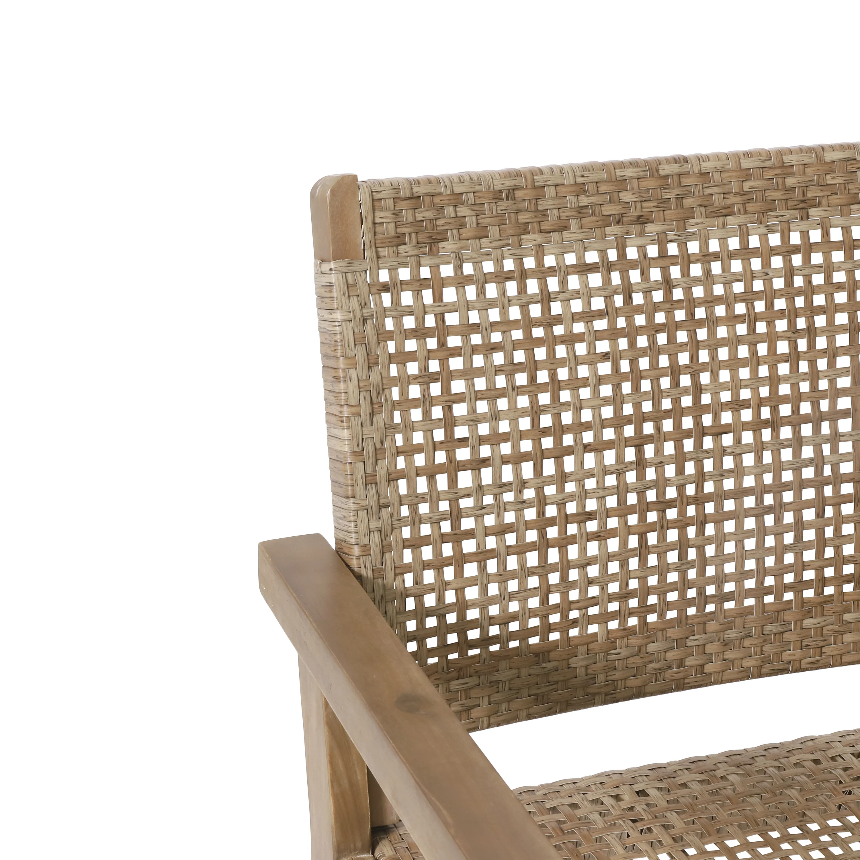Elmcrest Outdoor Wicker and Acacia Wood Loveseat, Light Multibrown and Light Brown - furnishings