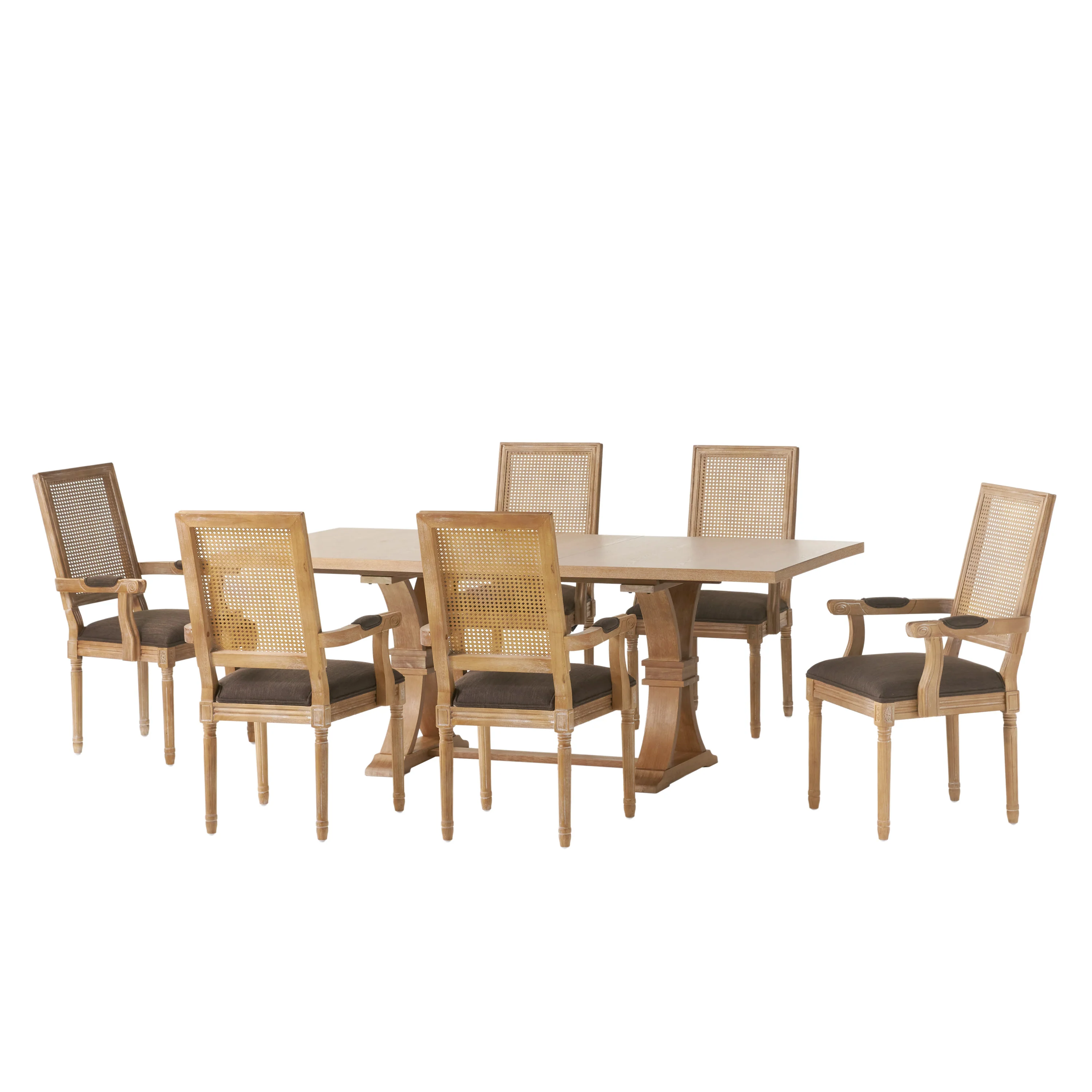 Zentner French Country Fabric Upholstered Wood and Cane 7 Piece Expandable Dining Set - furnishings