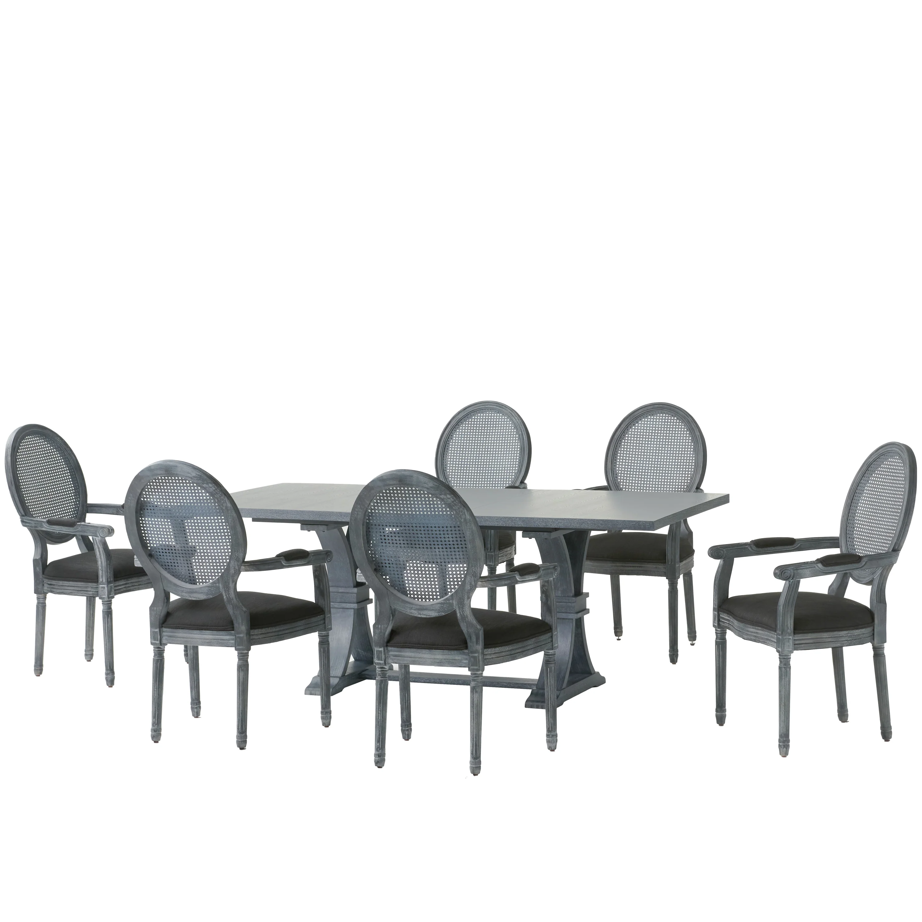 Ismay French Country Wood and Cane 7-Piece Expandable Dining Set - furnishings