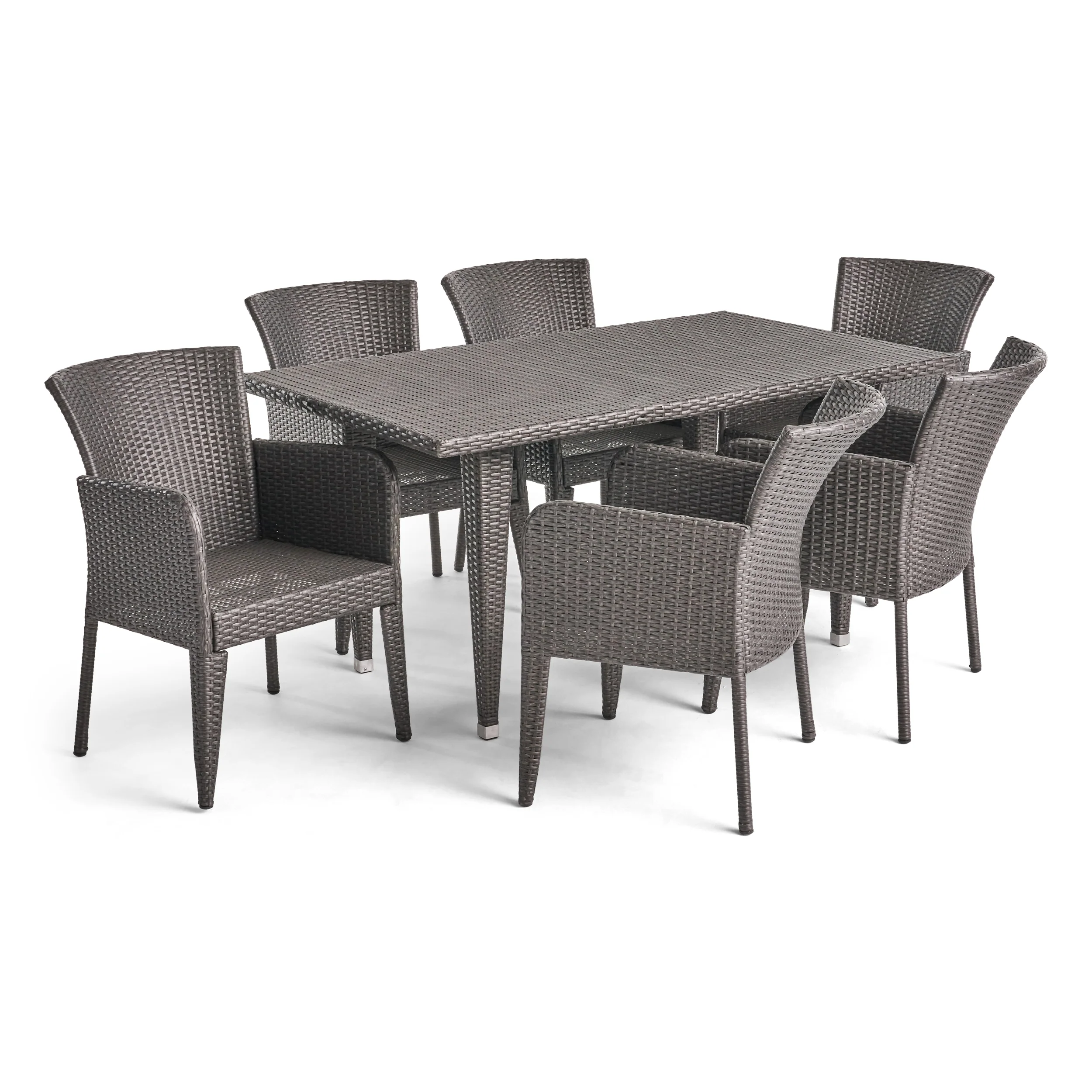Hans Outdoor 7 Piece Wicker Dining Set, Grey - furnishings