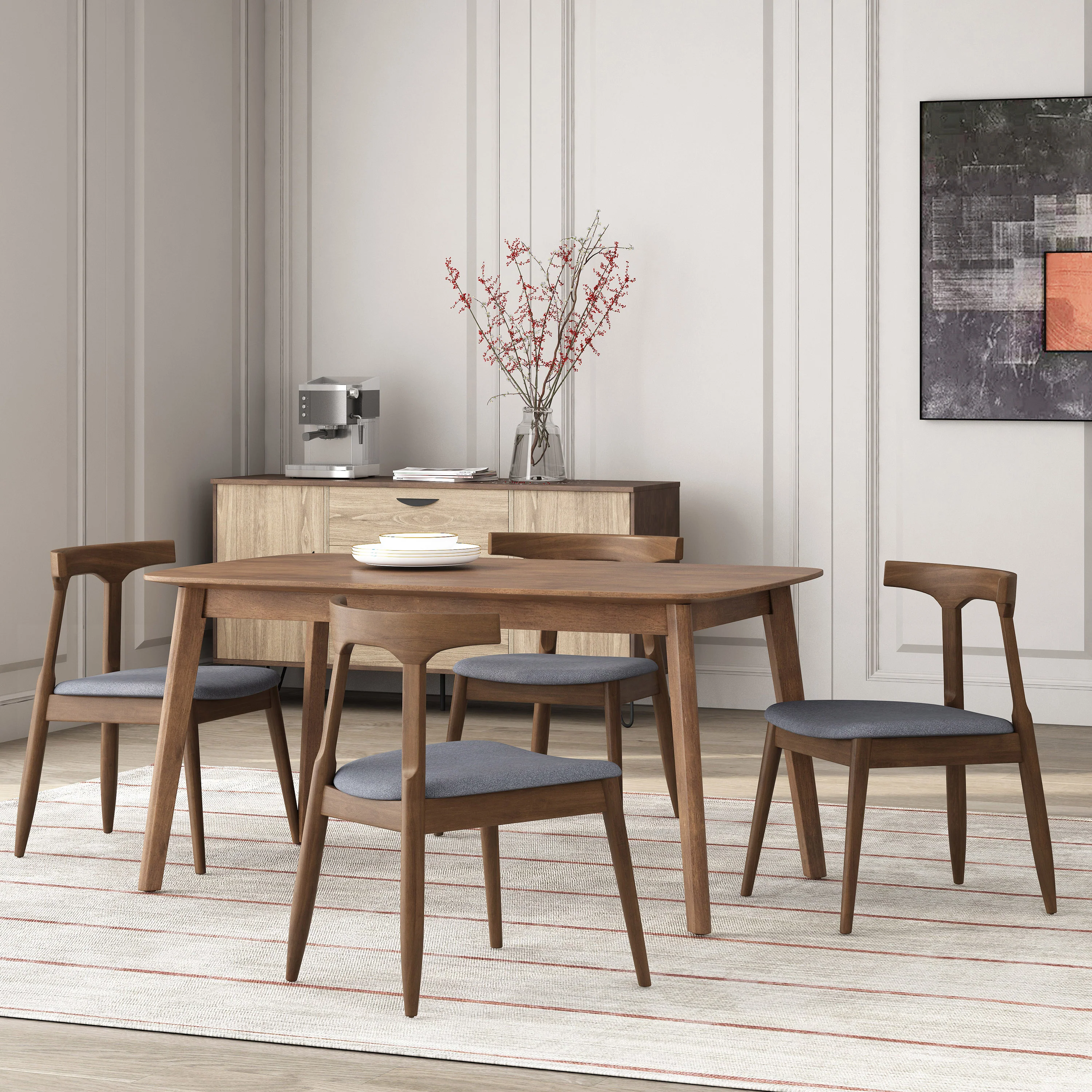 Danmore Mid Century Modern Fabric Upholstered Dining Chairs, Set of 4 - furnishings