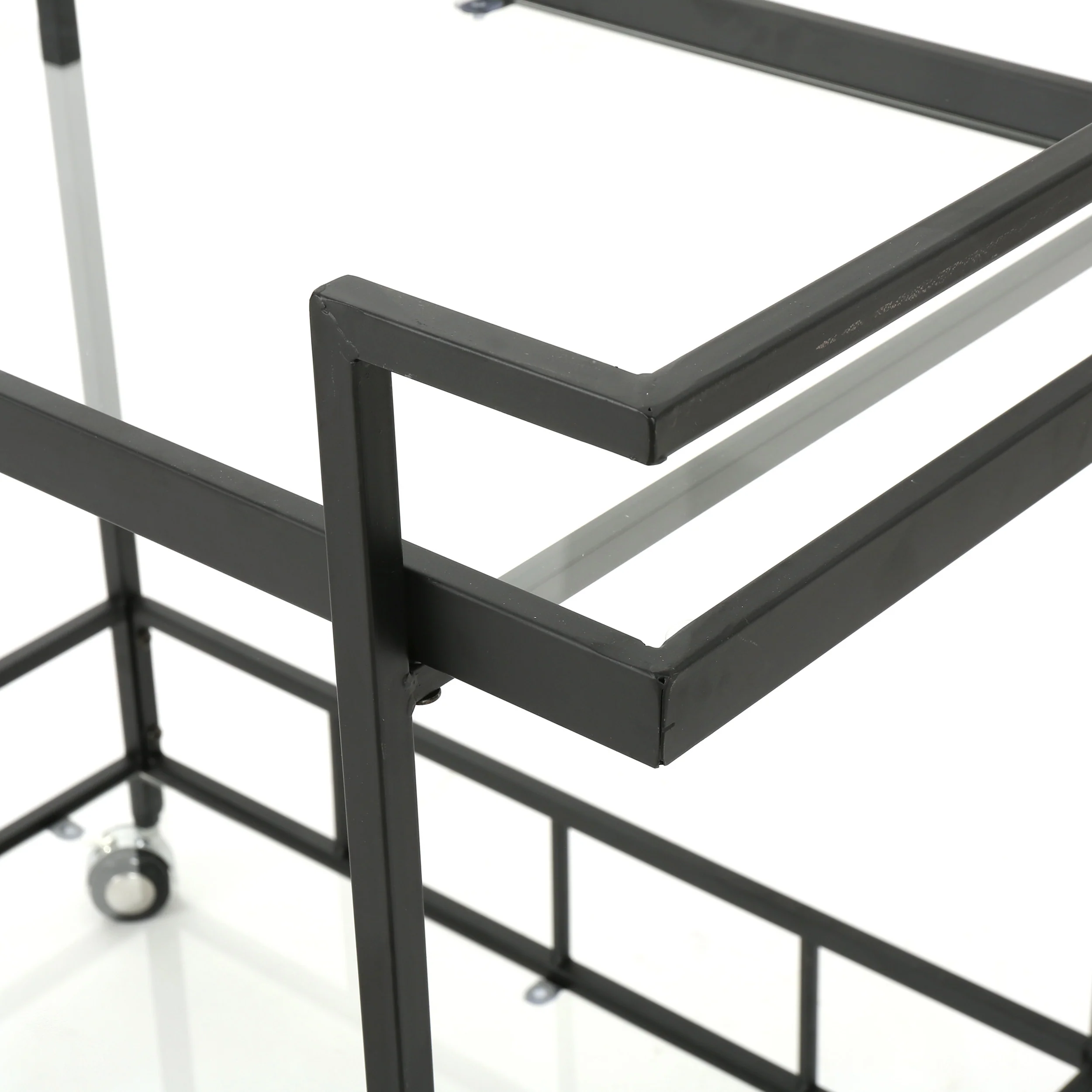 Brose Indoor Industrial Black Iron Bar Cart with Tempered Glass Shelves - furnishings