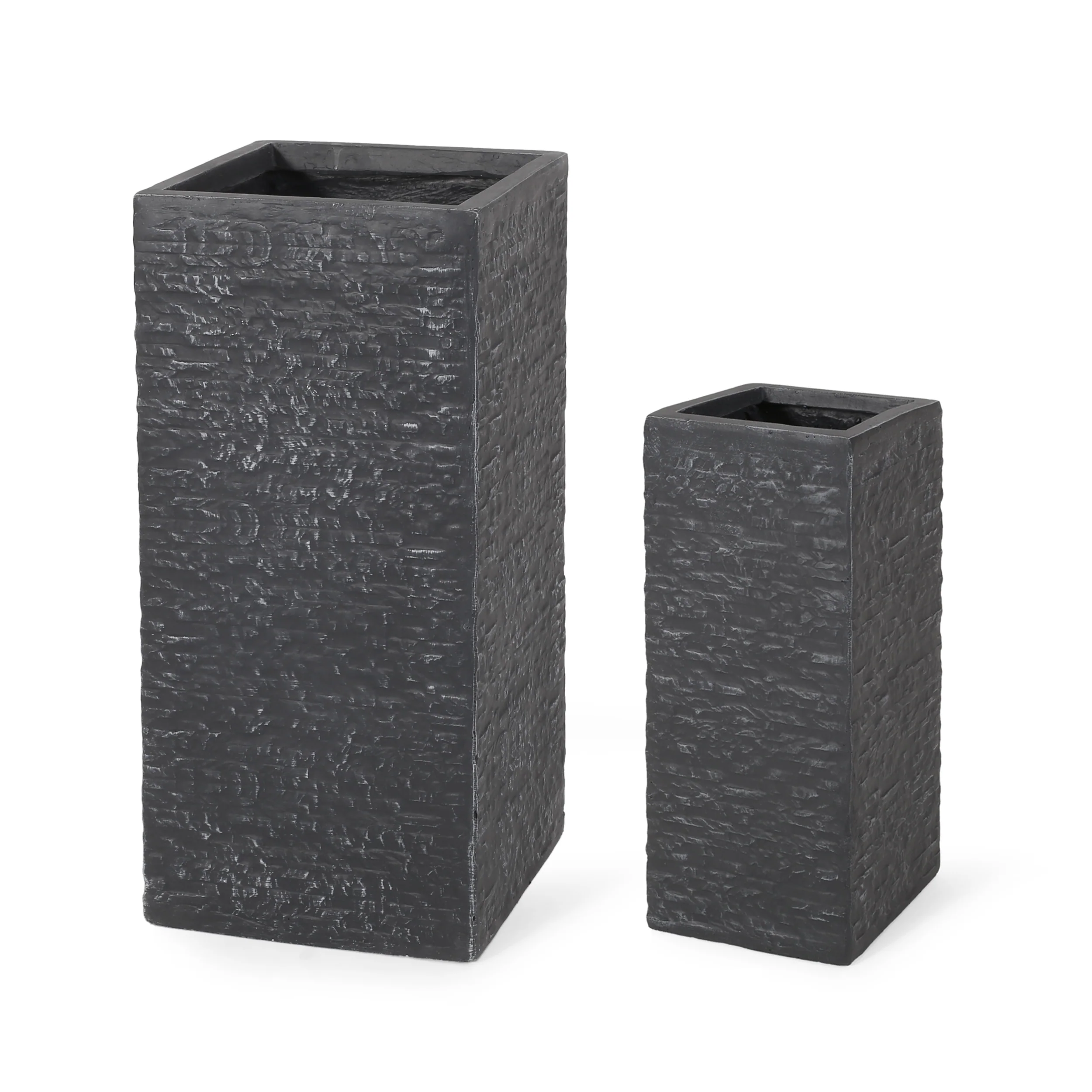 Leiman Outdoor Large and Small Cast Stone Planters, Set of 2, Gray - furnishings