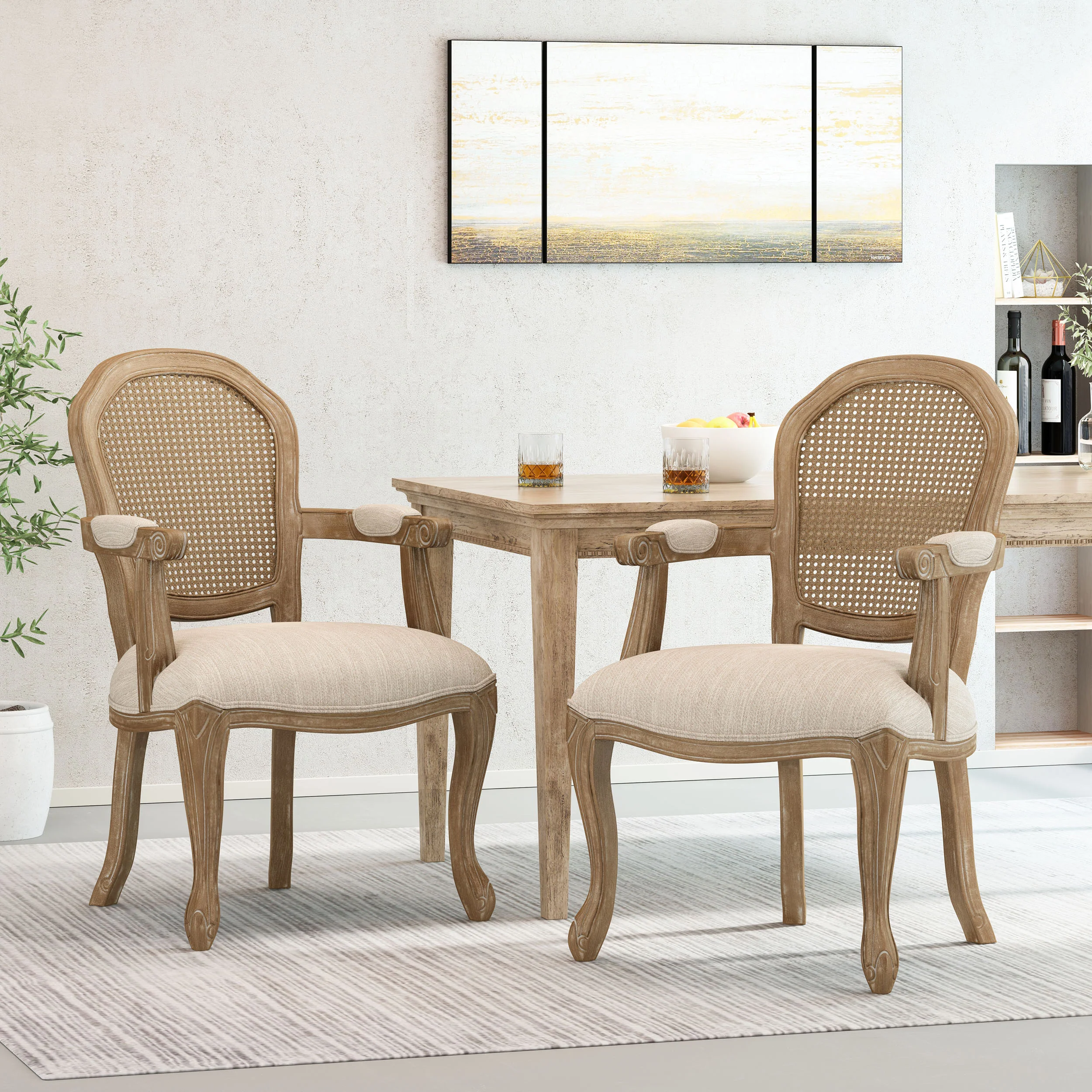 Mariette French Country Wood and Cane Upholstered Dining Chair, Set of 2 - furnishings
