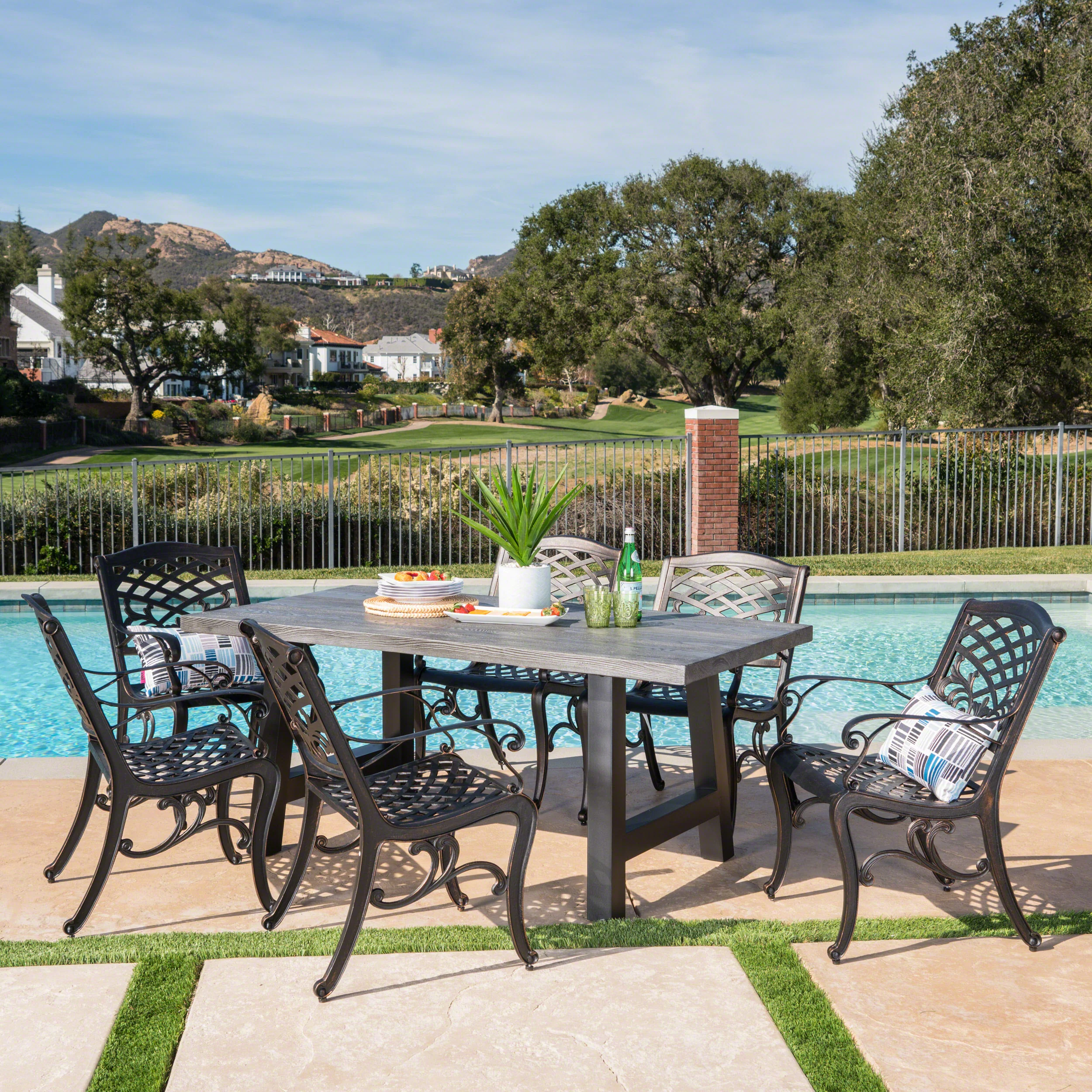 Dorris Outdoor 7 Piece Aluminum Dining Set with Concrete Table - furnishings