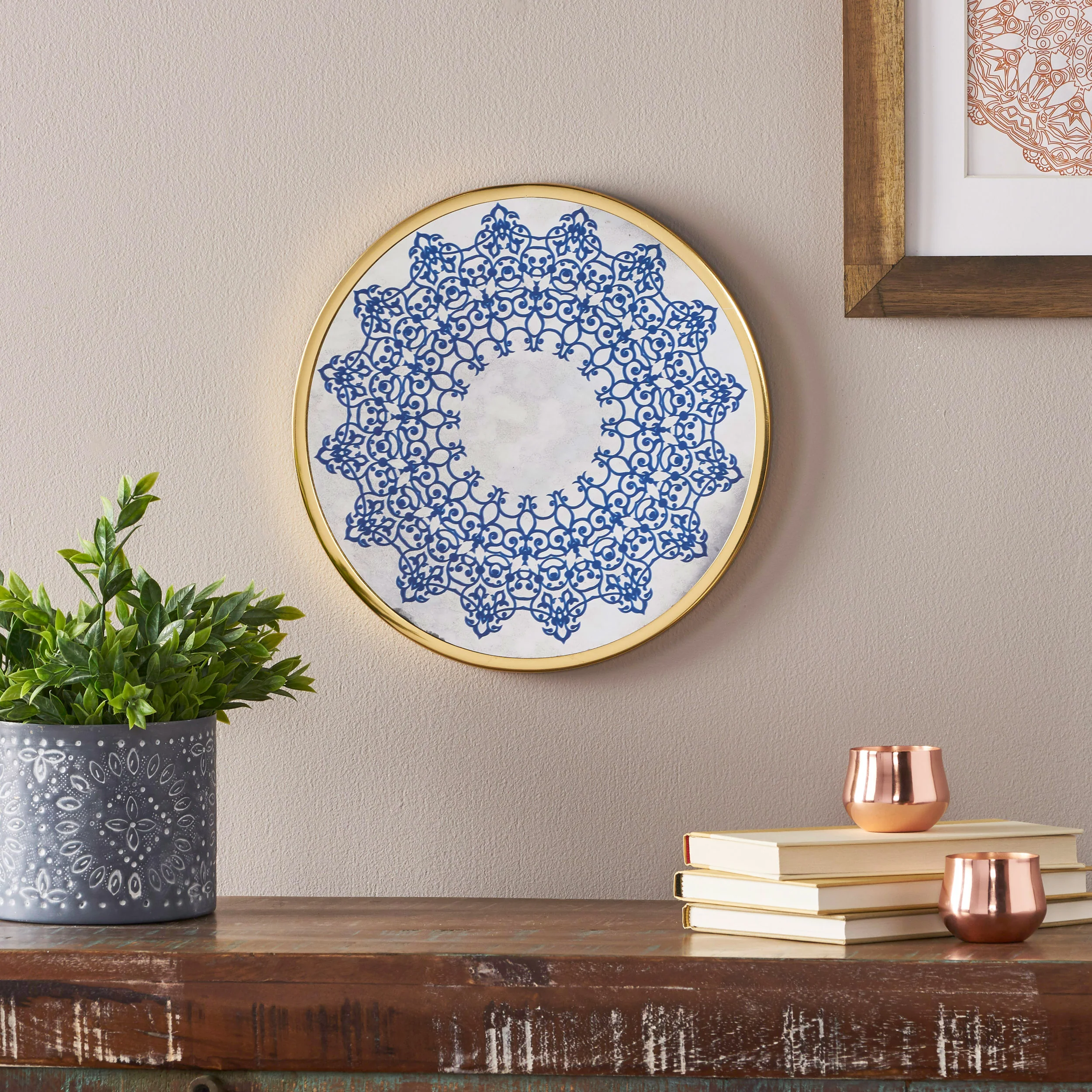 Sinaya Oriental Round Tempered Glass Wall Accessory - furnishings