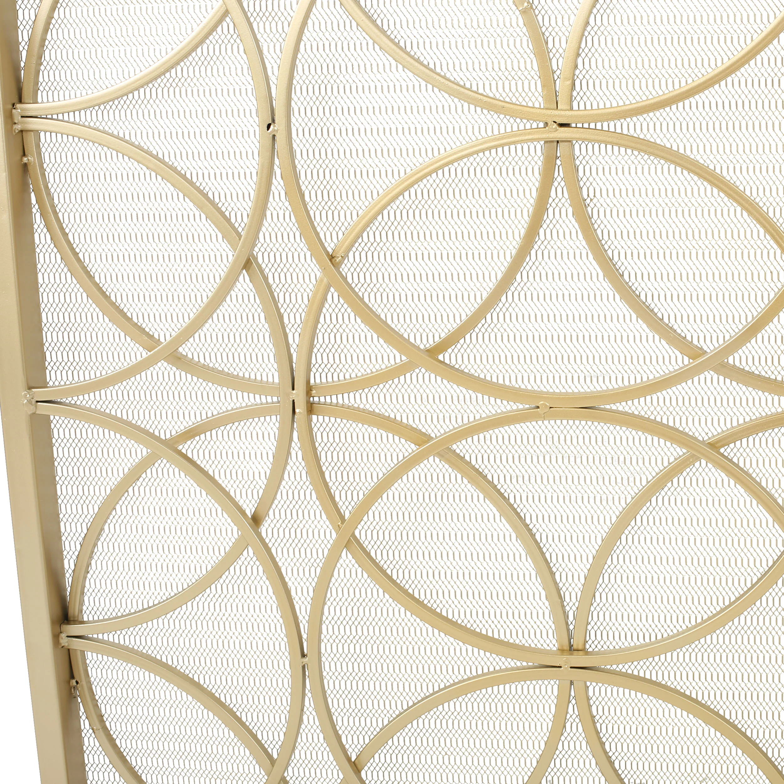 Veritas Modern Glam Single Panel Iron Fireplace Screen with Circle Pattern - furnishings