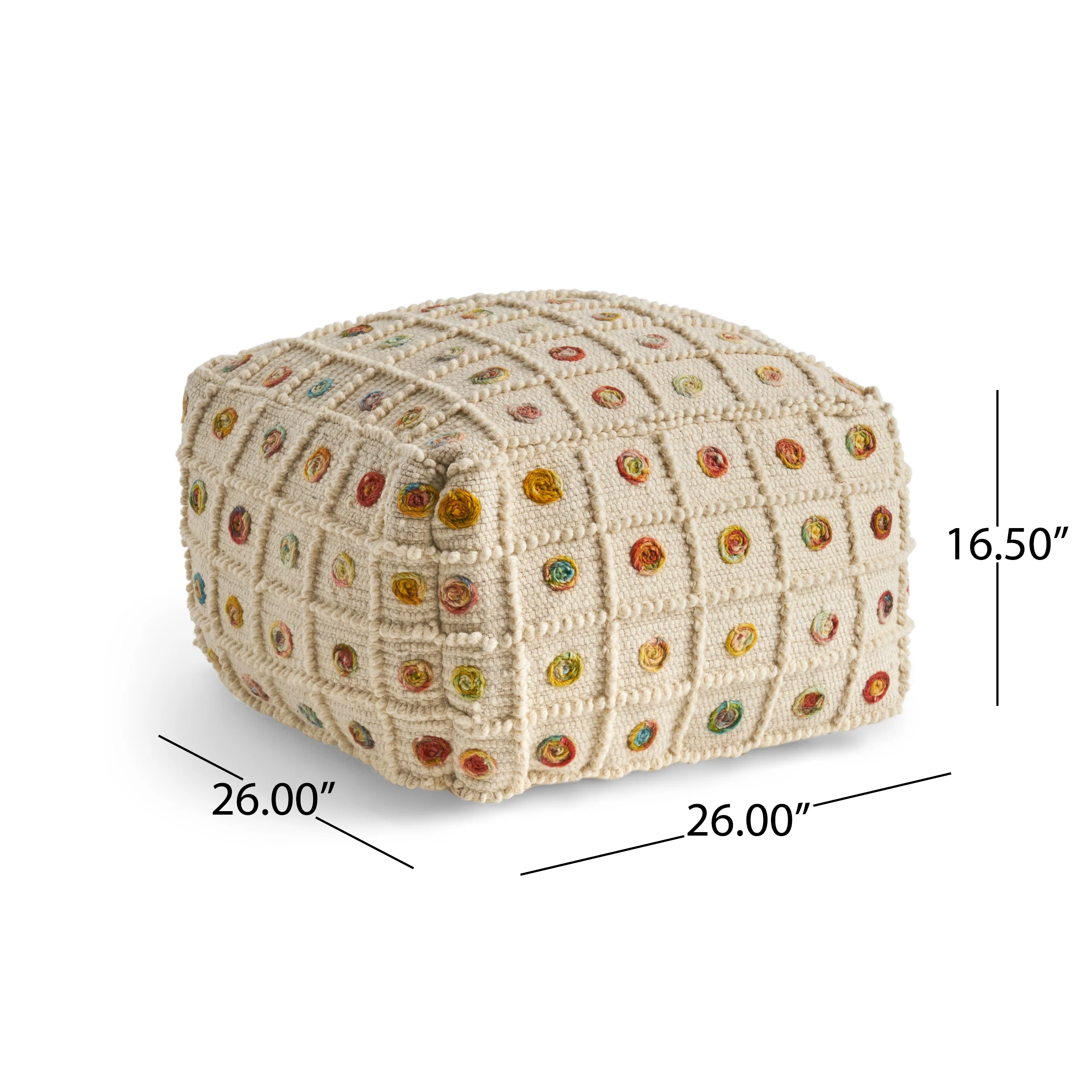 Jaceyon Boho Wool and Cotton Ottoman Pouf - furnishings