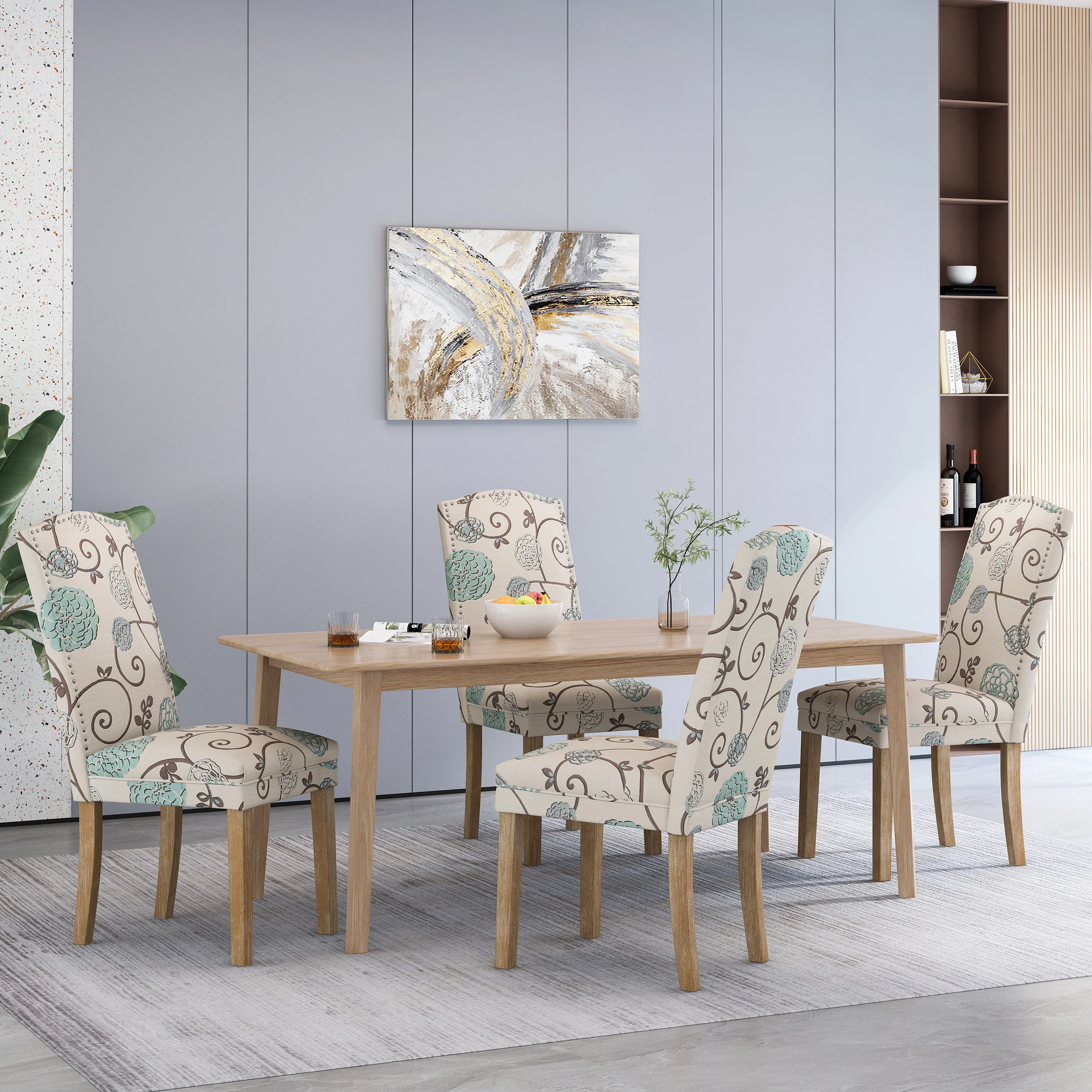 Geromin Contemporary Fabric Dining Chairs with Nailhead Trim, Set of 4 - furnishings