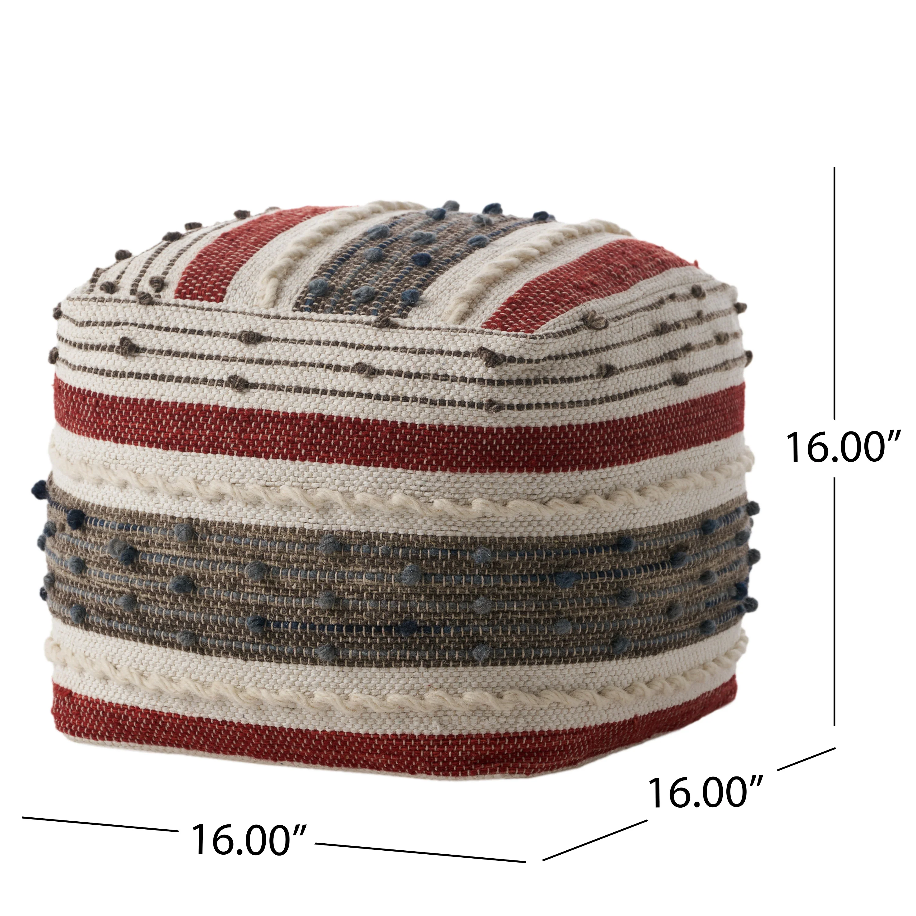 Aren Boho Wool and Cotton Ottoman Pouf - furnishings
